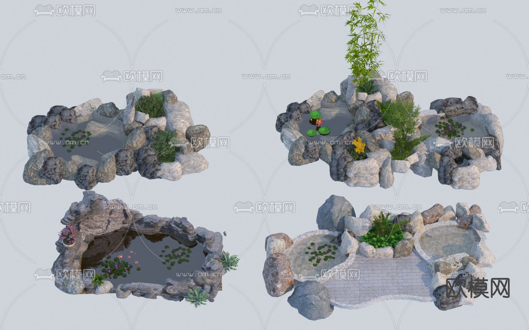 水景 水池 假山3d模型下载