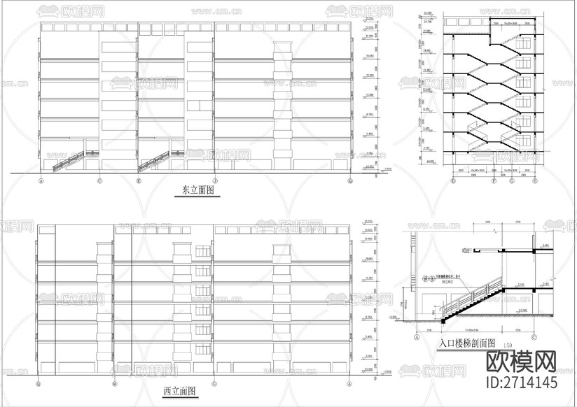 学院宿舍楼建筑CAD施工图下载(渲染图5)
