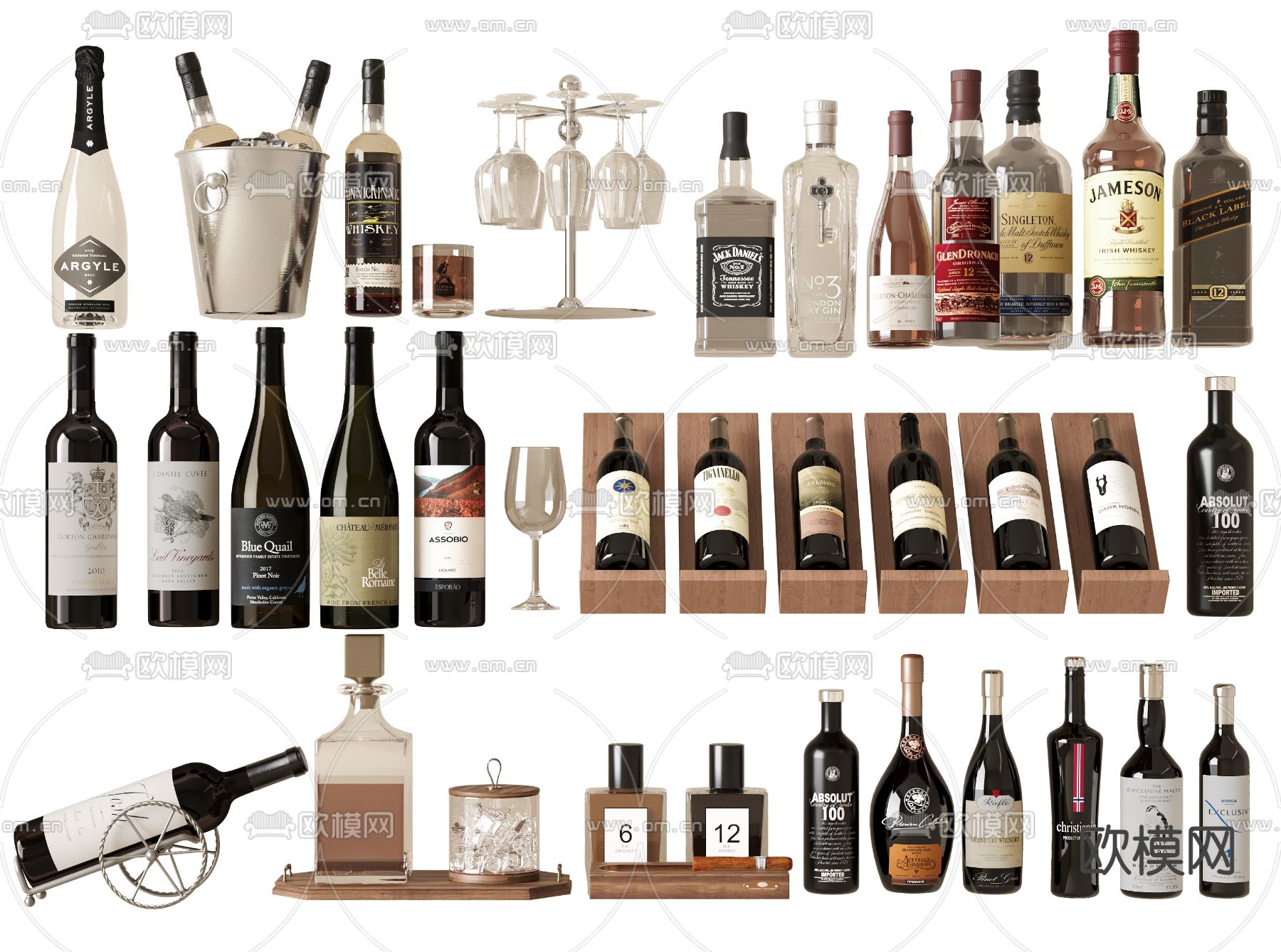 洋酒 红酒 酒瓶3d模型下载