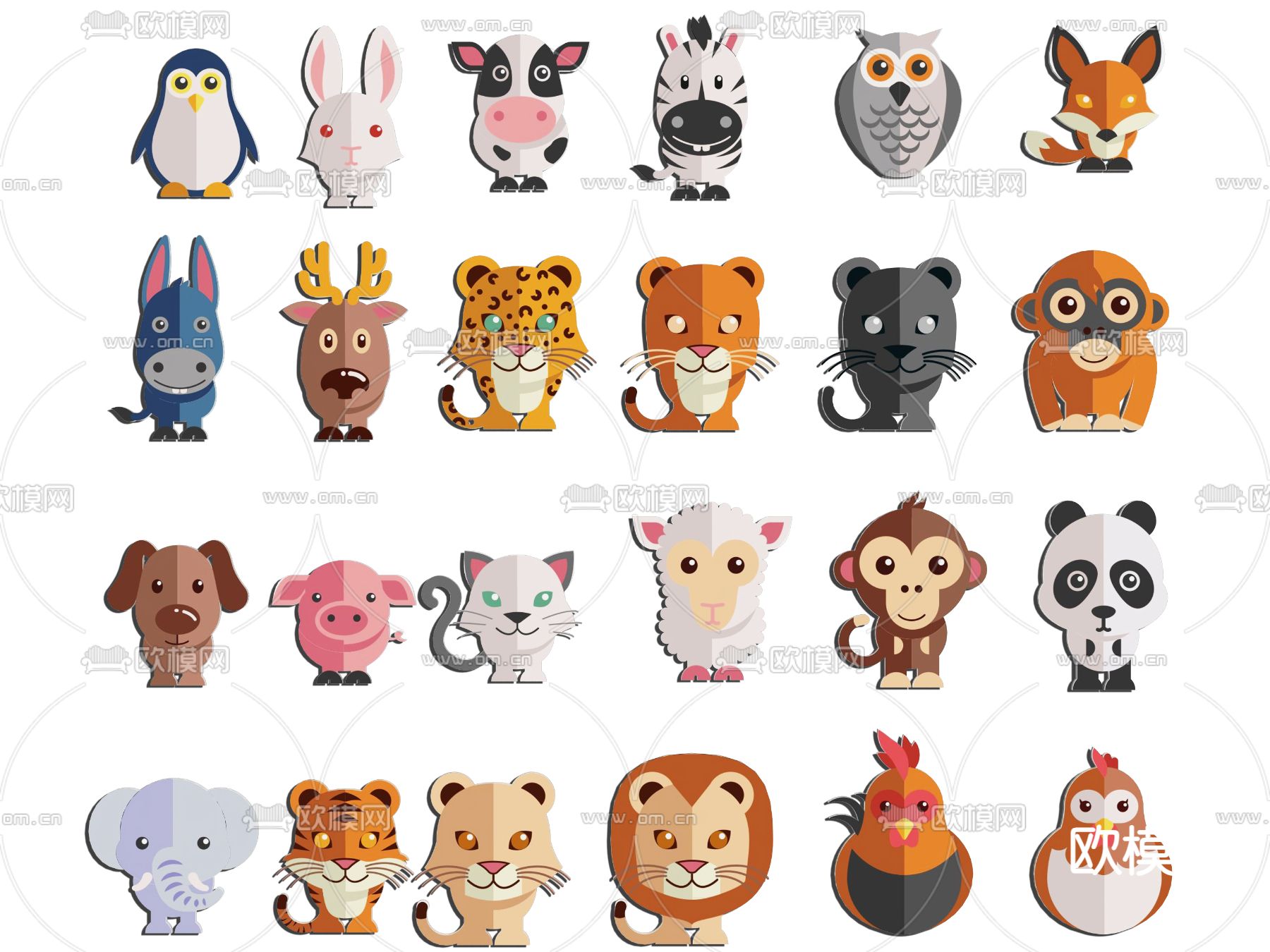 动物剪纸  小动物墙饰 卡通图标3d模型下载