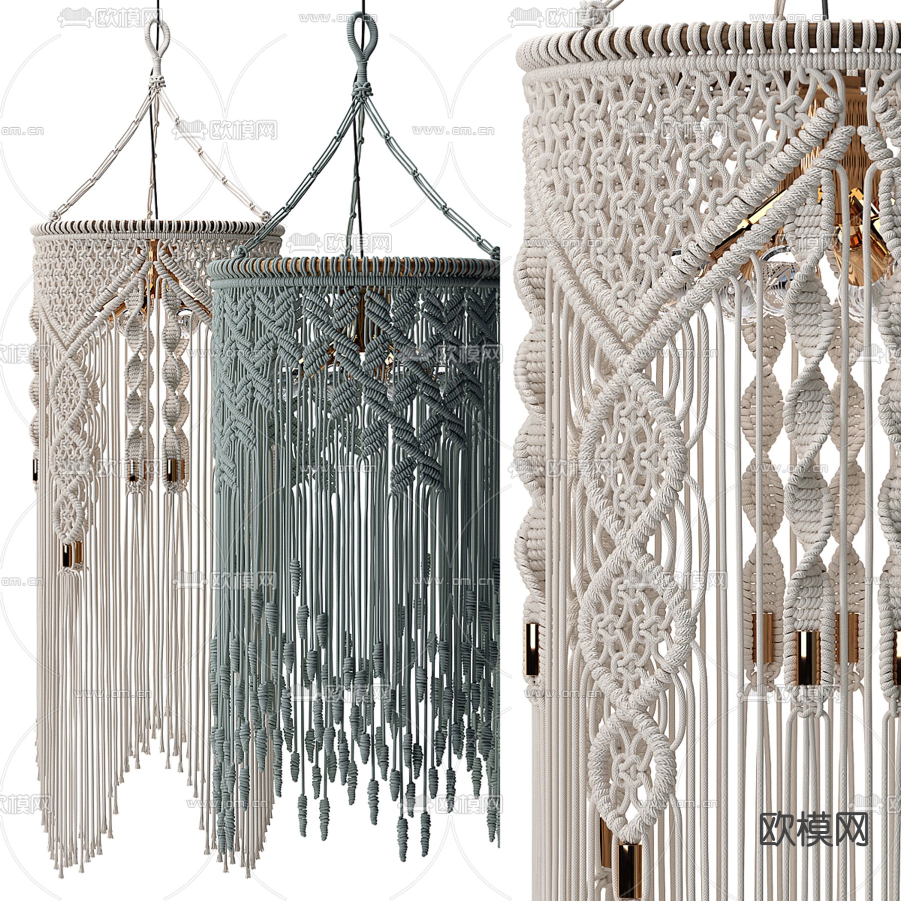 流苏吊灯 绳编装饰灯3d模型下载