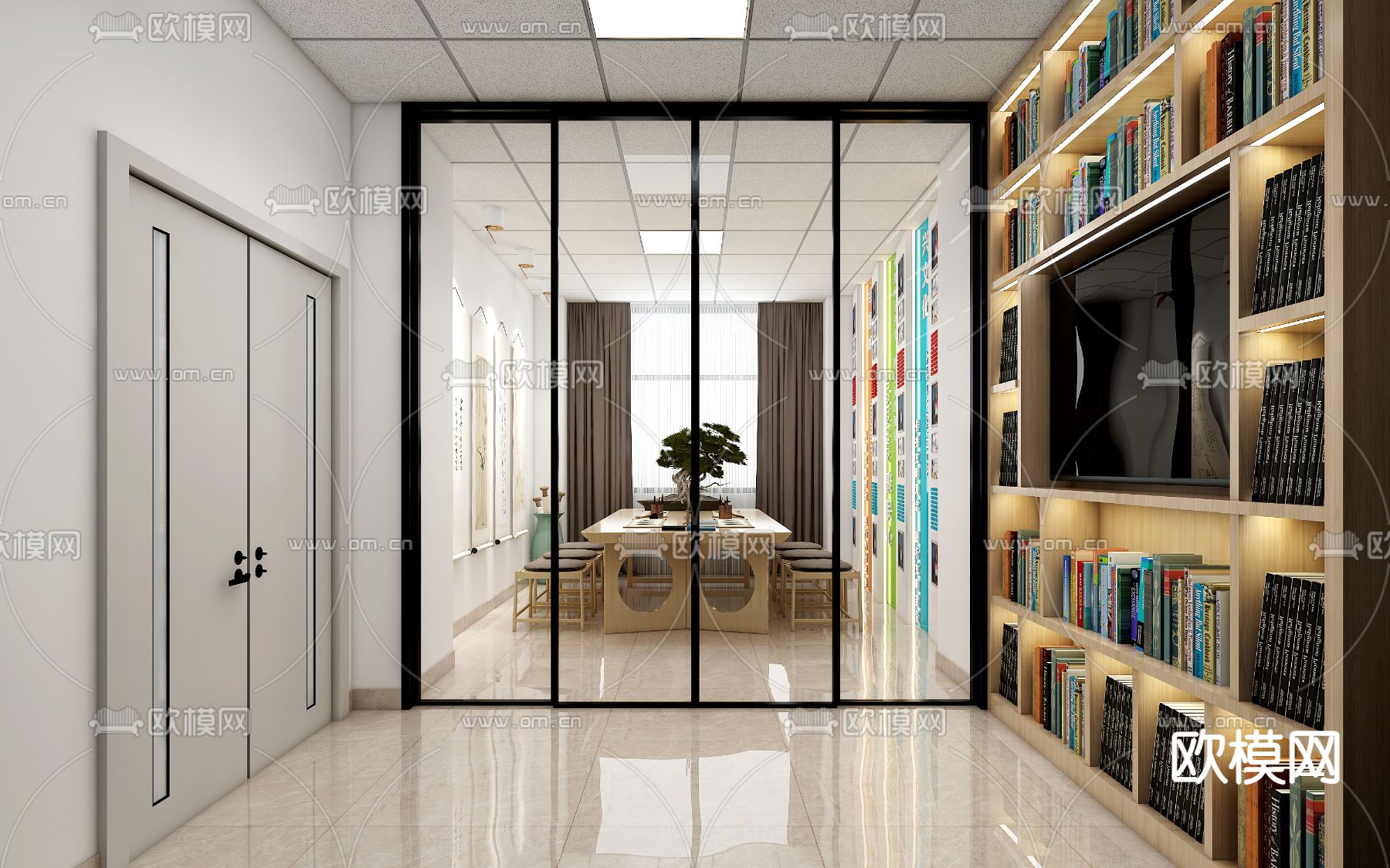 老年活动中心 书法室3d模型下载（渲染图2）