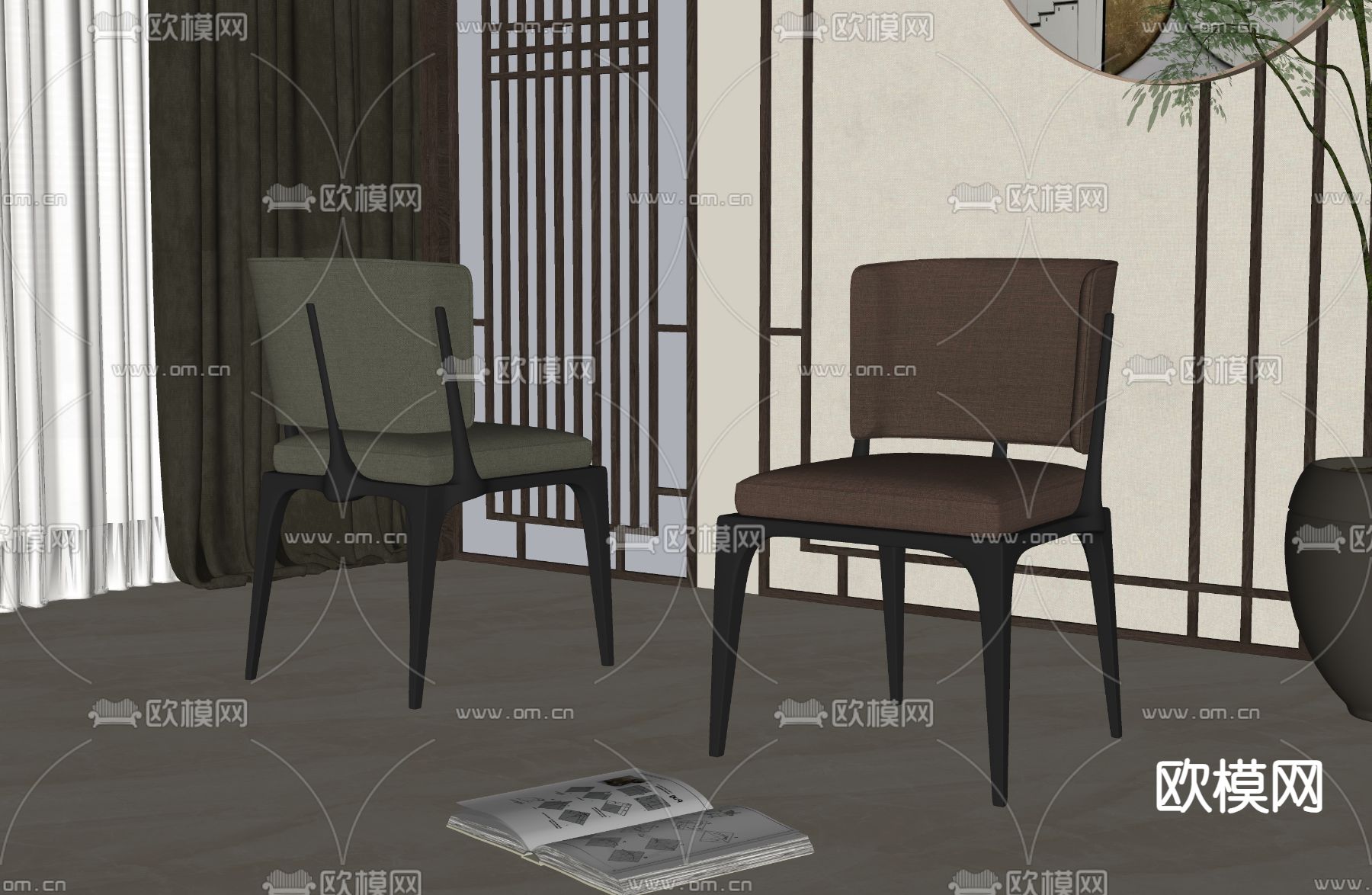 新中式餐椅su模型下载（渲染图2）