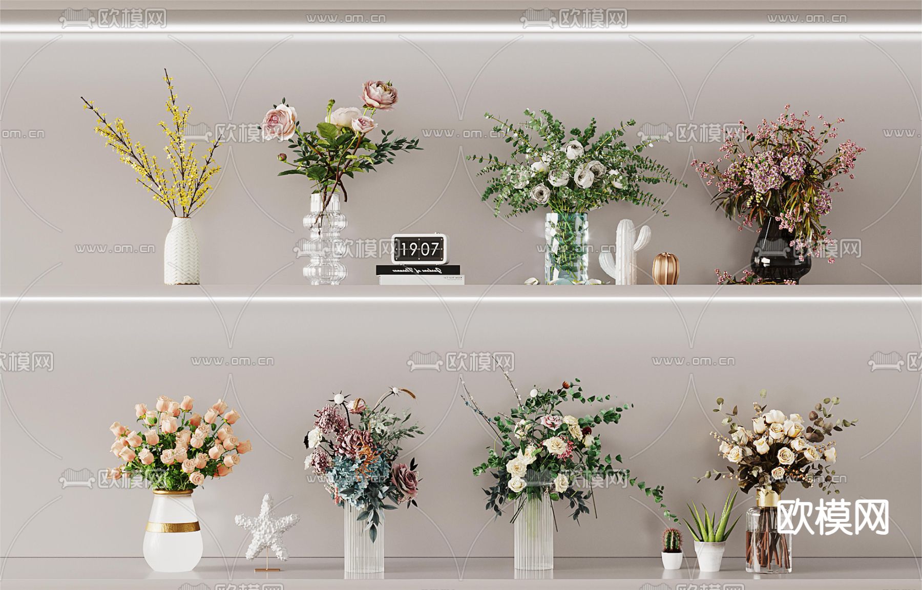 花瓶 花艺 插花 鲜花3d模型下载