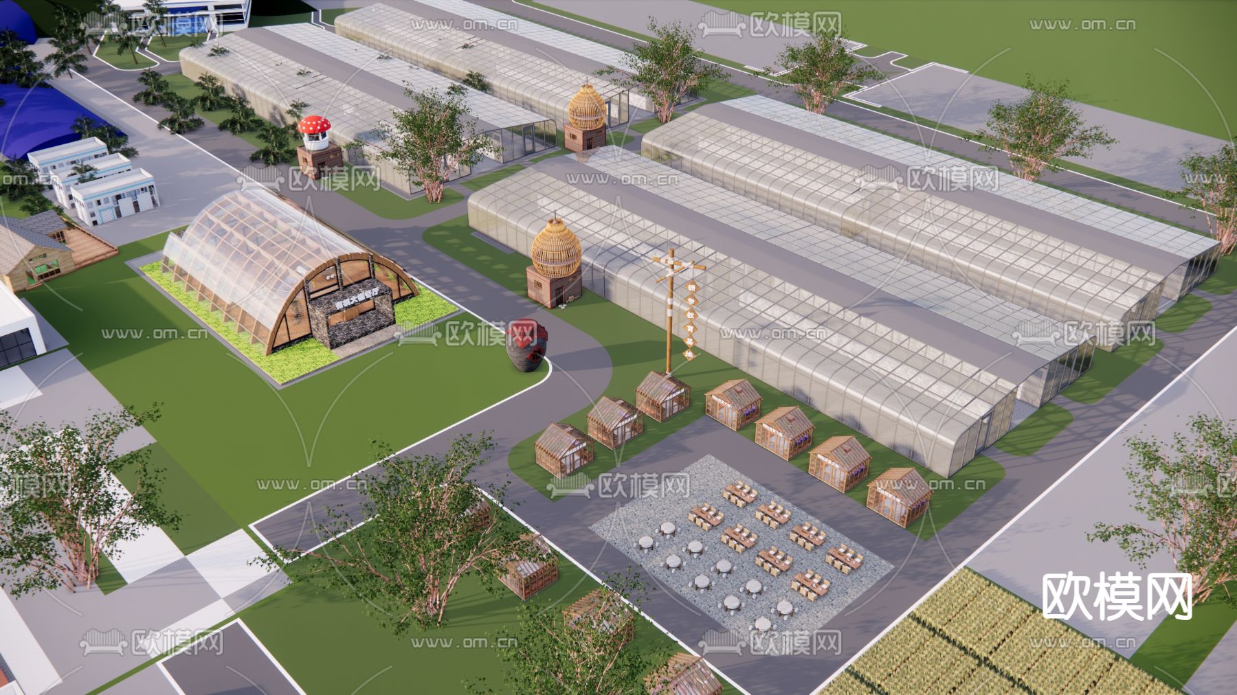 现代大棚景观su模型下载（渲染图1）