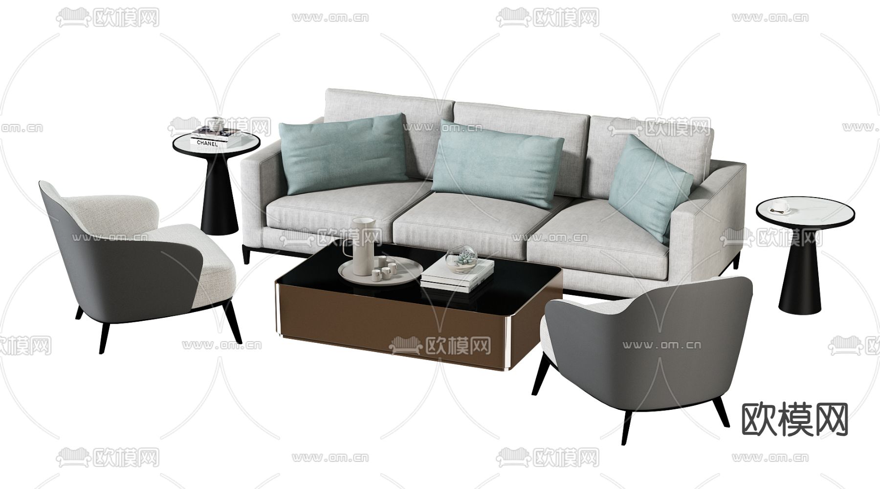 高级灰沙发 组合沙发3d模型下载