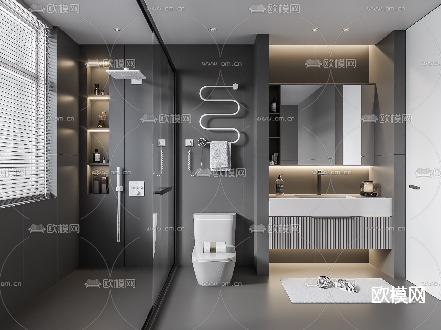 高级灰卫生间 浴室3d模型下载