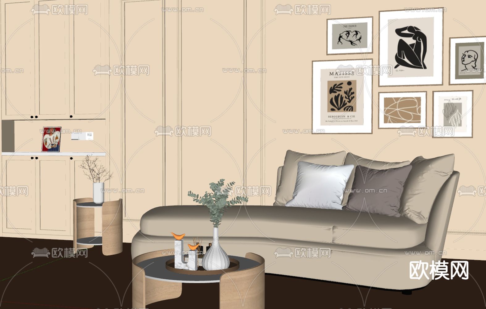 简欧组合沙发su模型下载（渲染图2）