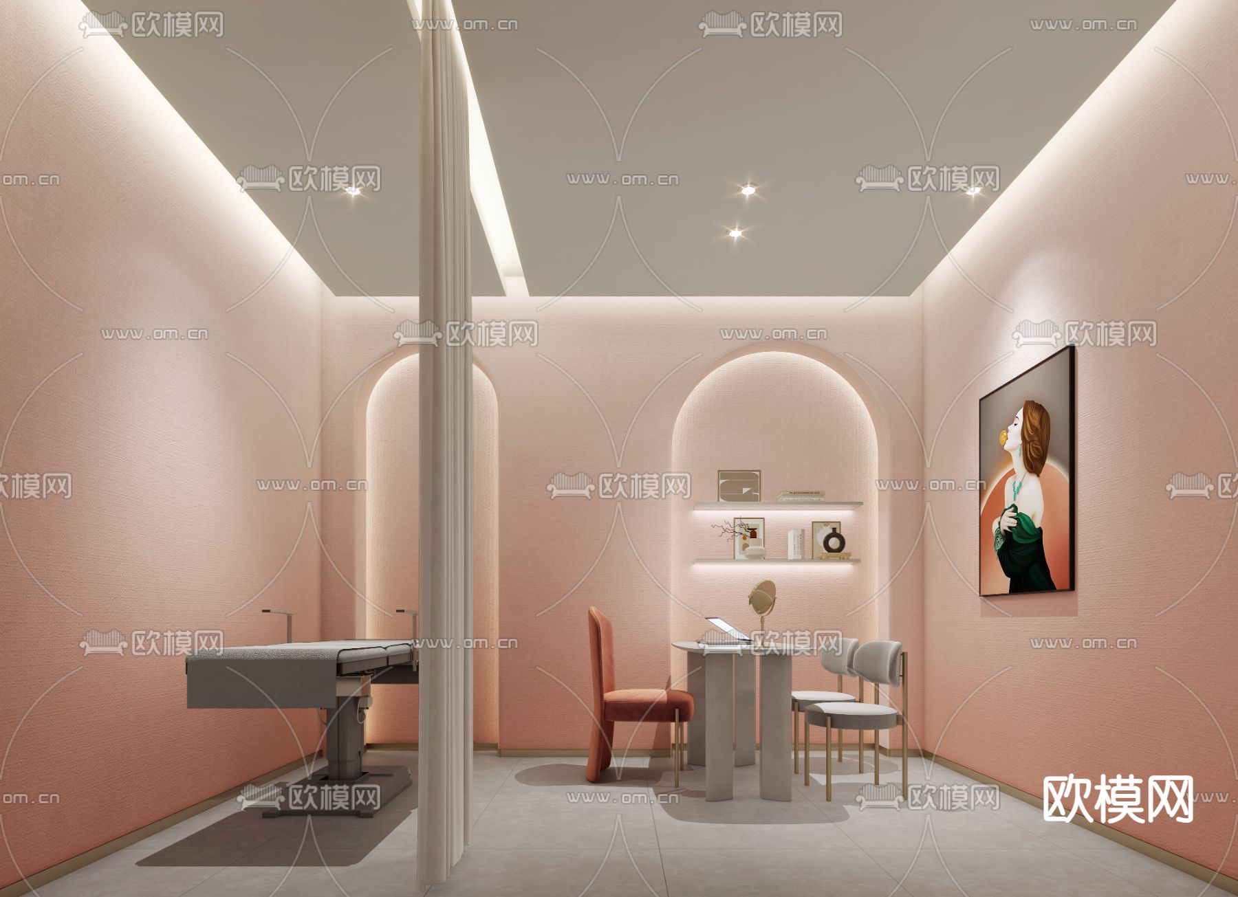 奶油风美容院 咨询室su模型下载（渲染图1）