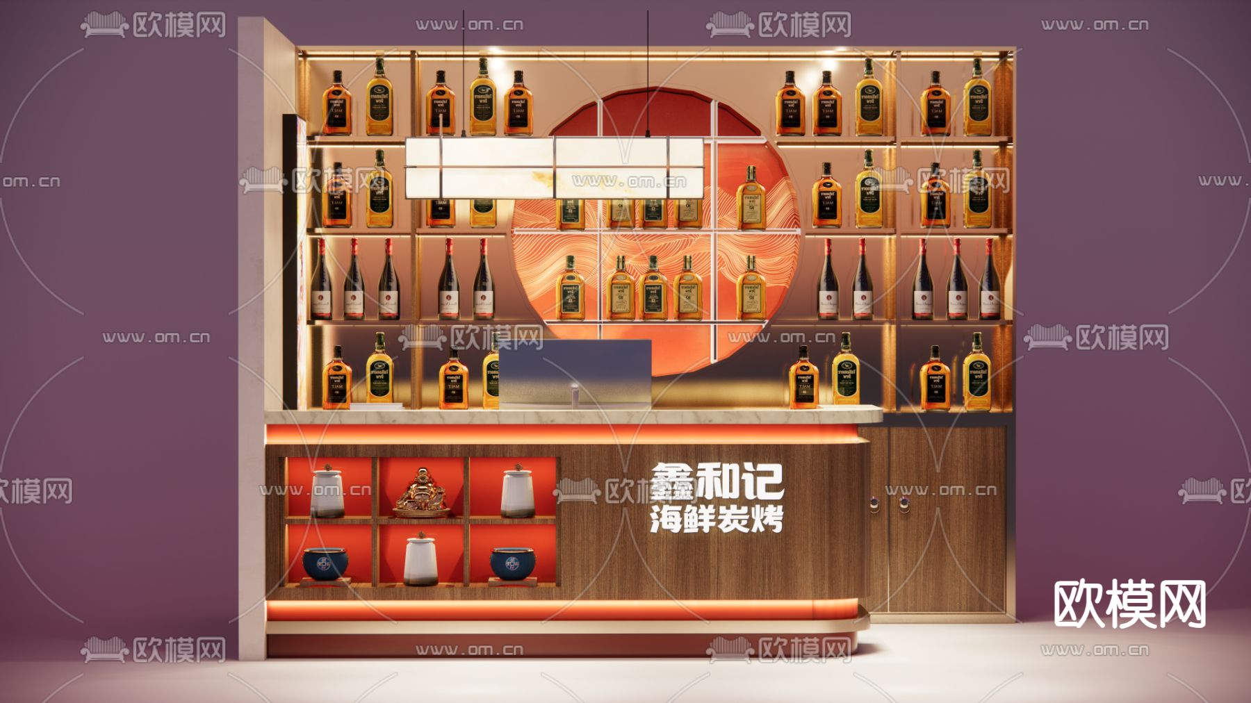 新中式吧台 收银台su模型下载（渲染图2）