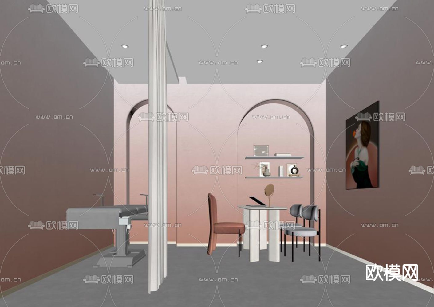 奶油风美容院 咨询室su模型下载（渲染图2）