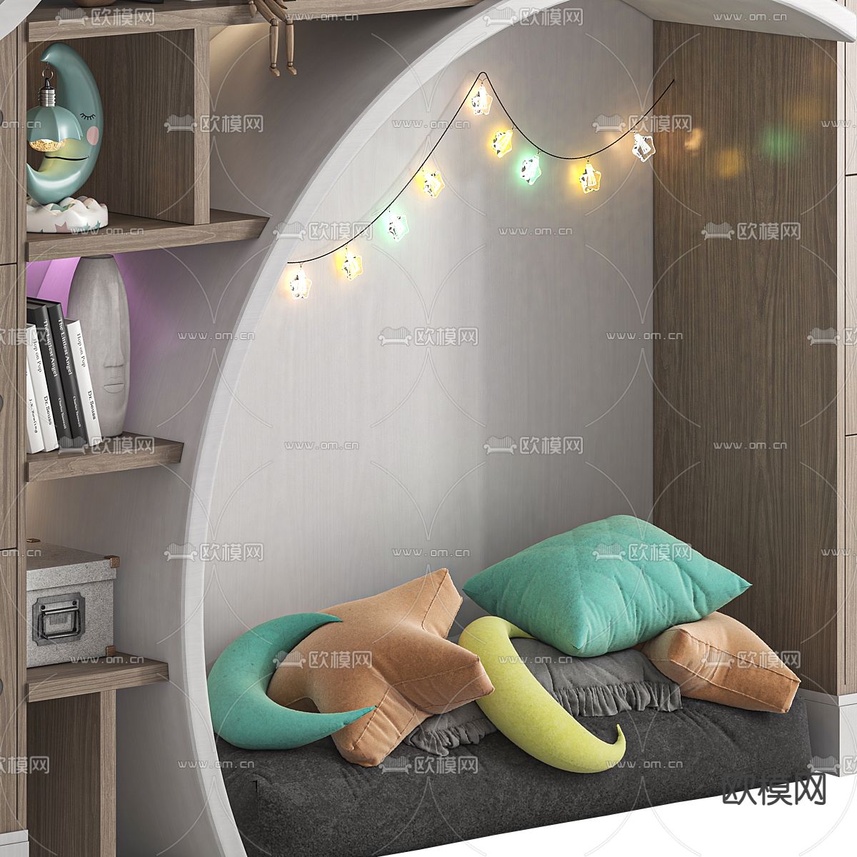 儿童书柜 收纳柜3d模型下载（渲染图3）