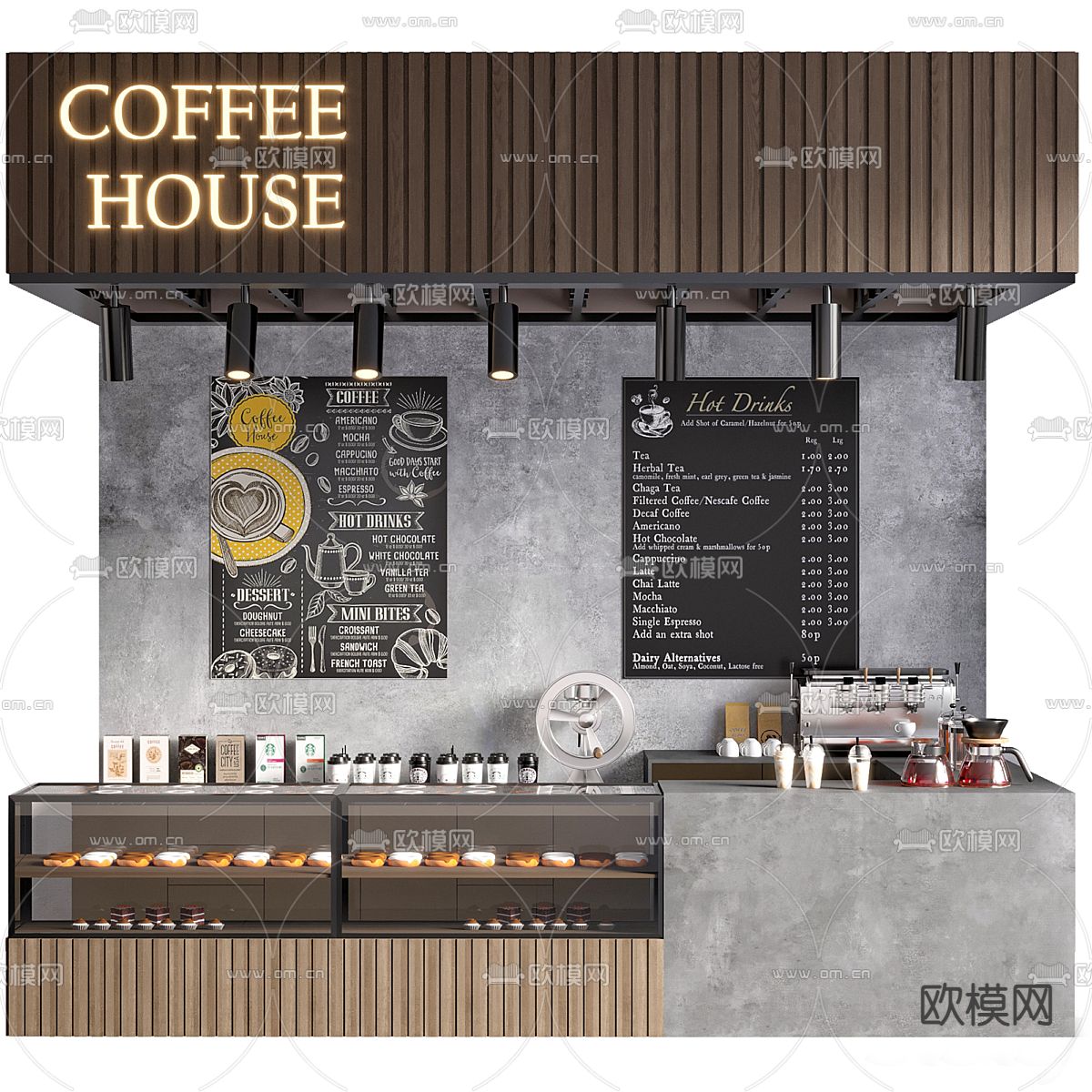 咖啡吧台 操作台 收银台3d模型下载