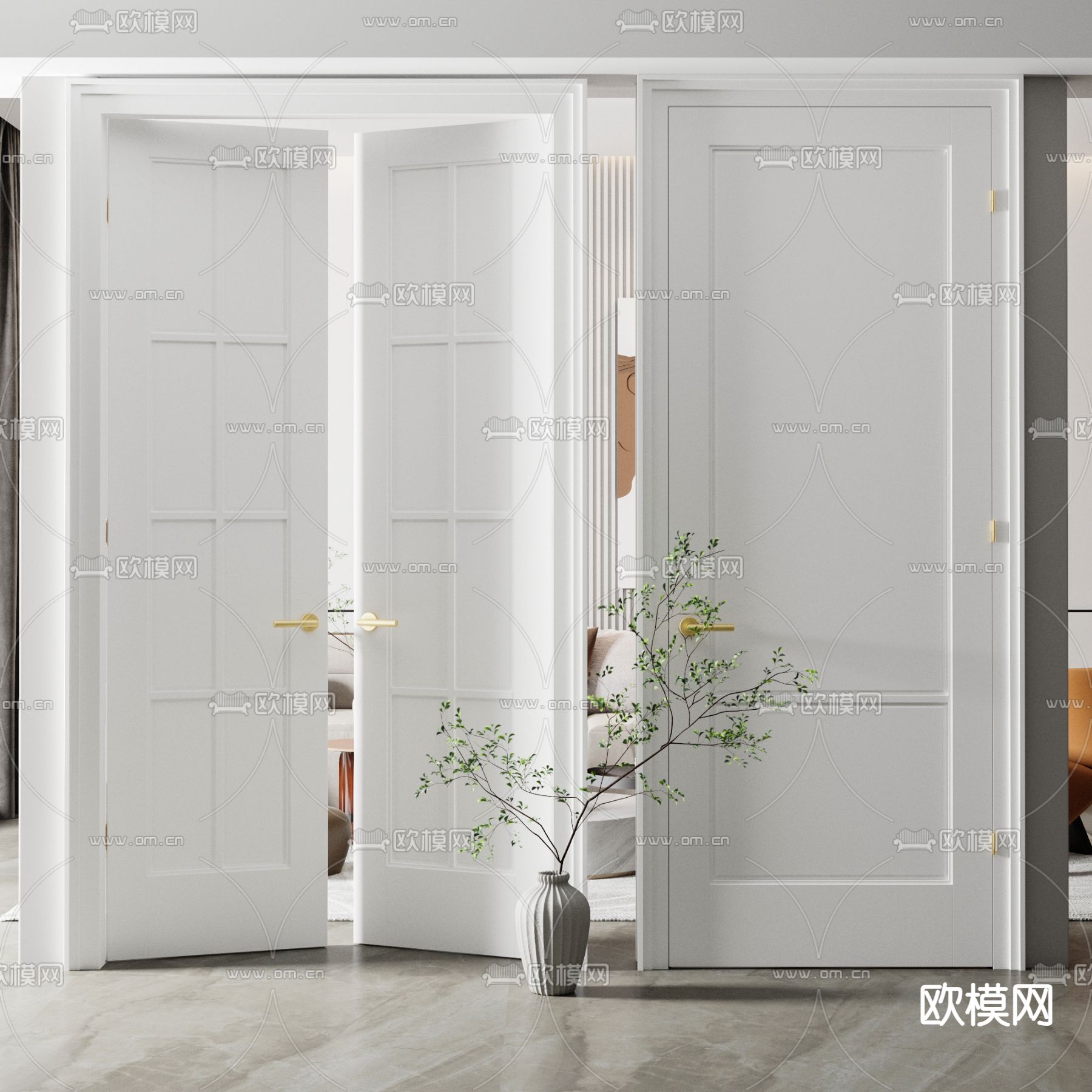 简欧单开门 双开门su模型下载（渲染图1）