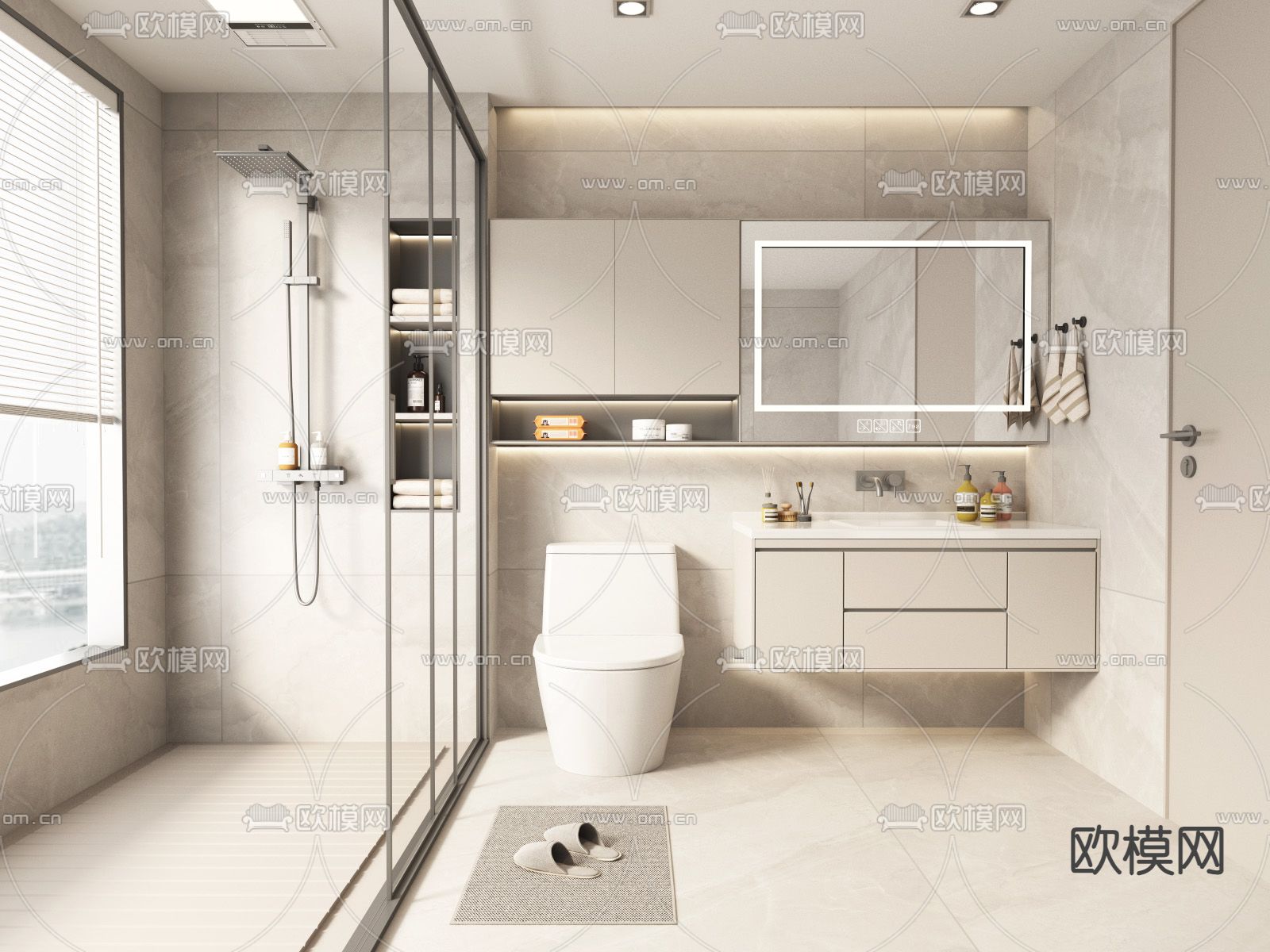 奶油风卫生间 浴室 洗手间3d模型下载