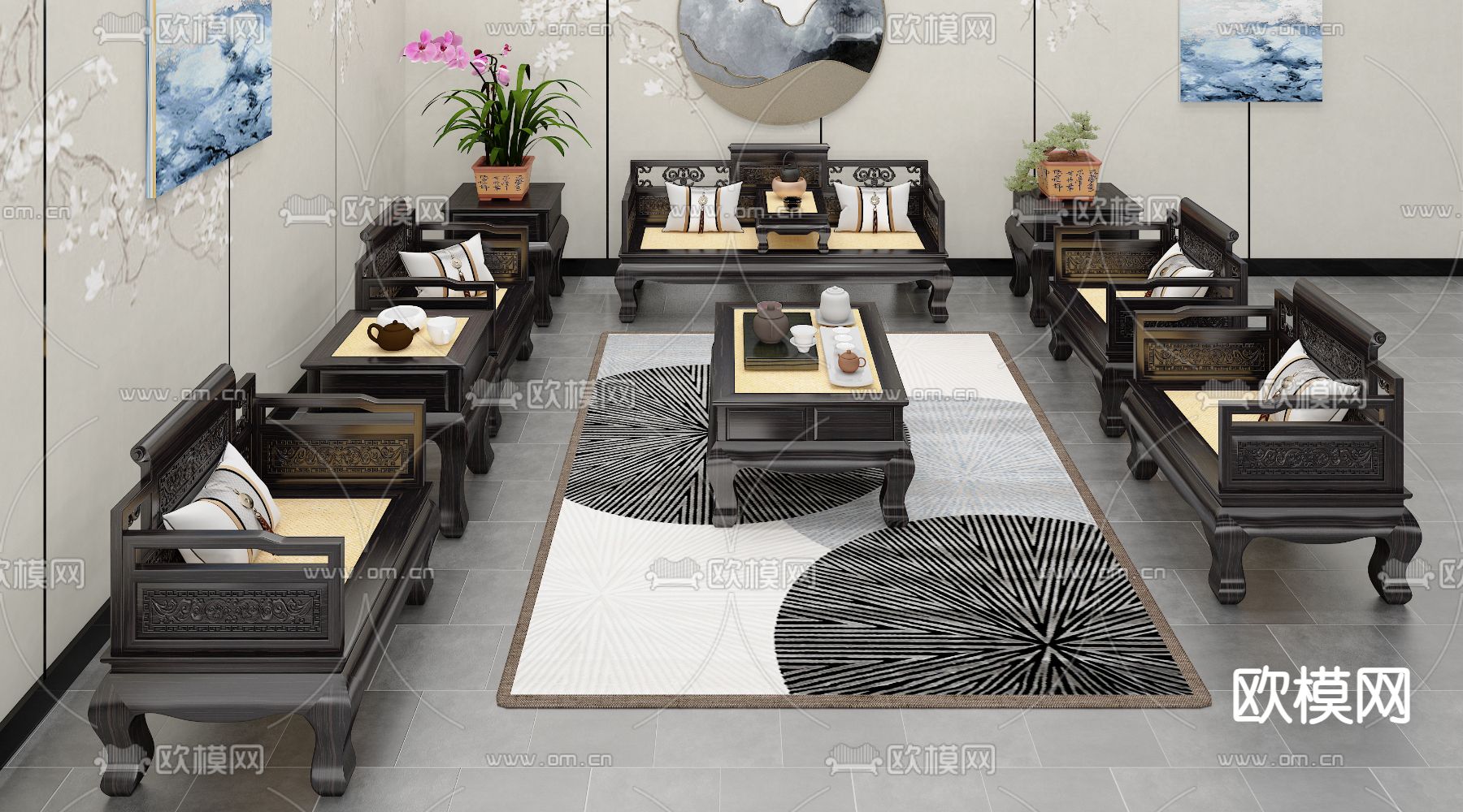 新古典沙发 组合沙发3d模型下载_ID14165236_3dmax免费模型-欧模网