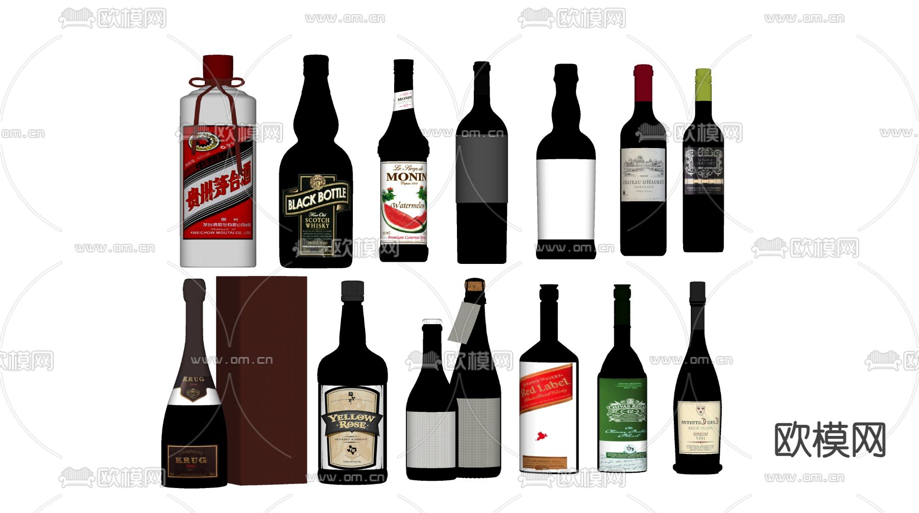 葡萄酒 红酒 香槟su模型下载（渲染图2）