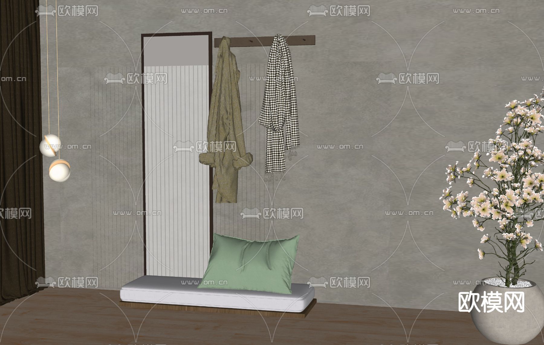 现代穿衣镜su模型下载（渲染图2）