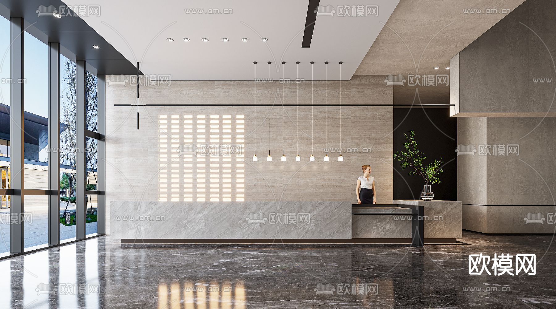 办公室前台 接待3d模型下载