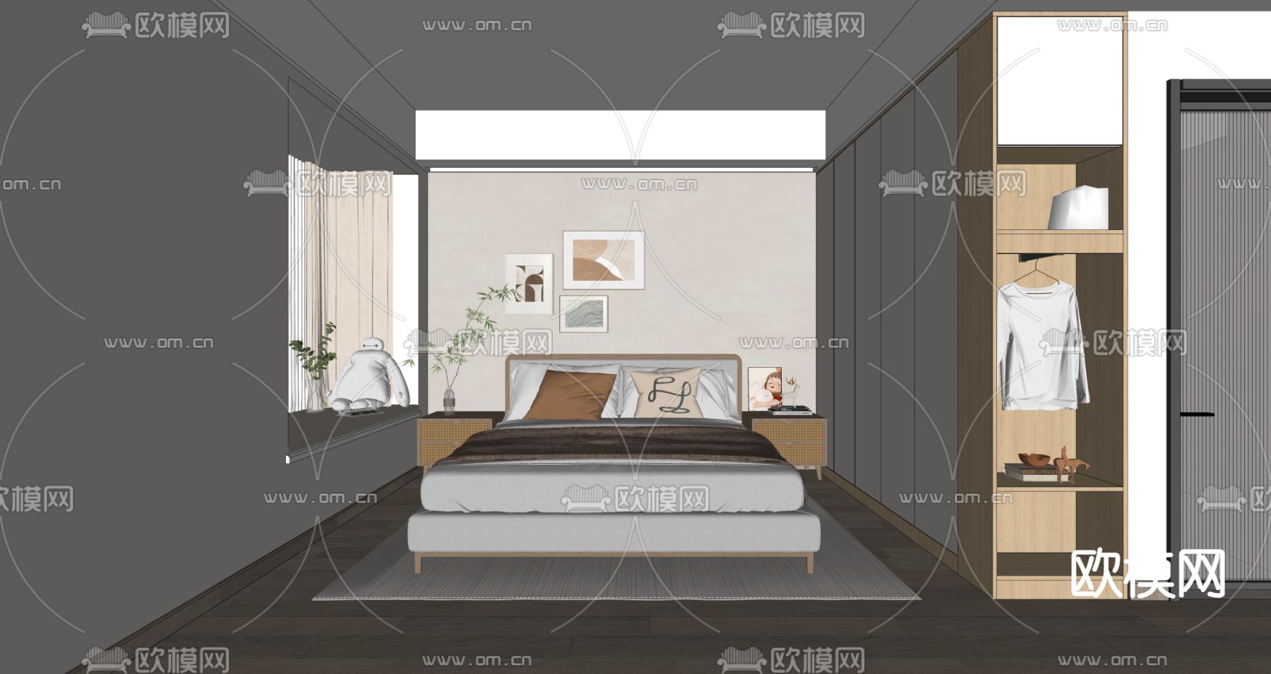 北欧卧室su模型下载（渲染图2）