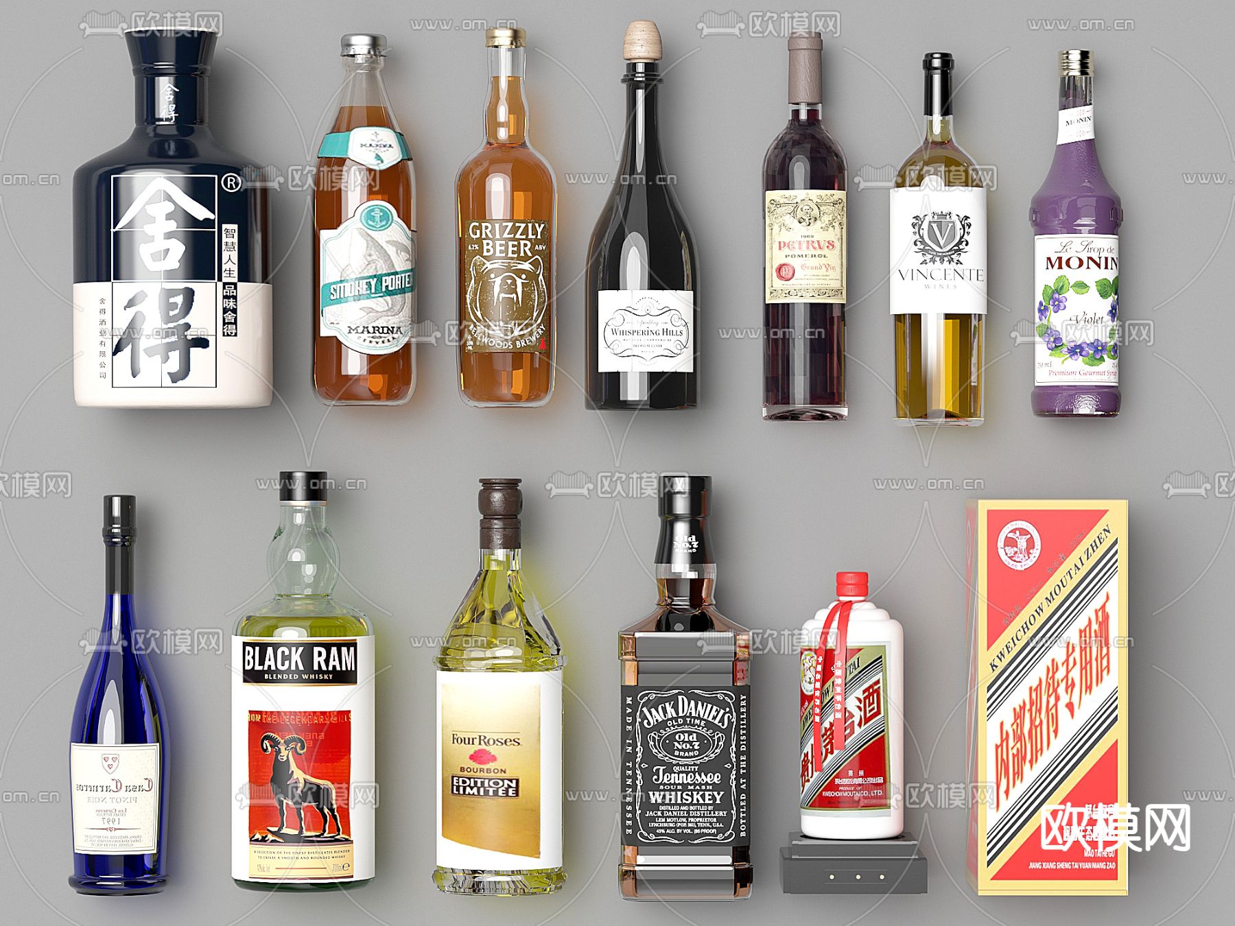 葡萄酒 红酒 香槟su模型下载（渲染图1）