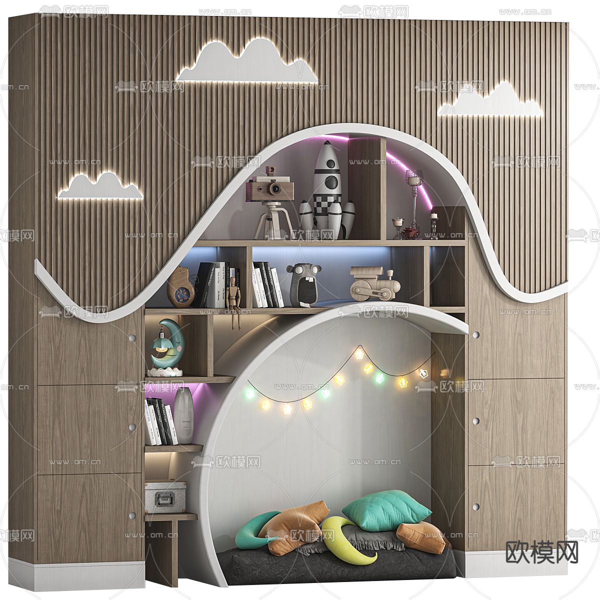 儿童书柜 收纳柜3d模型下载（渲染图2）