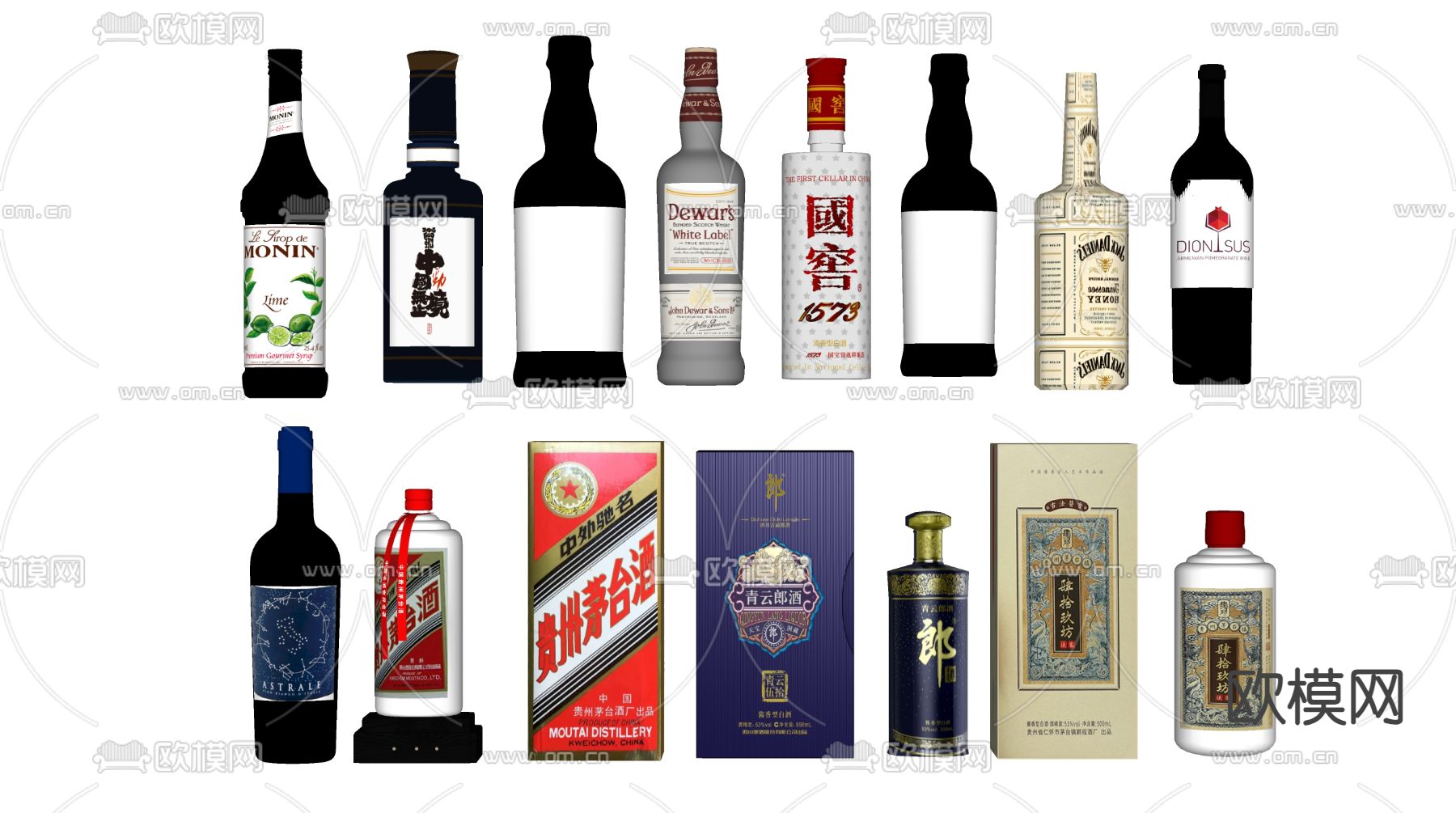 葡萄酒 红酒 香槟su模型下载（渲染图2）