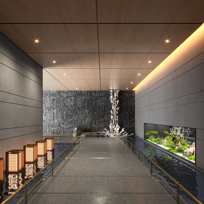  现代酒店过道su模型 