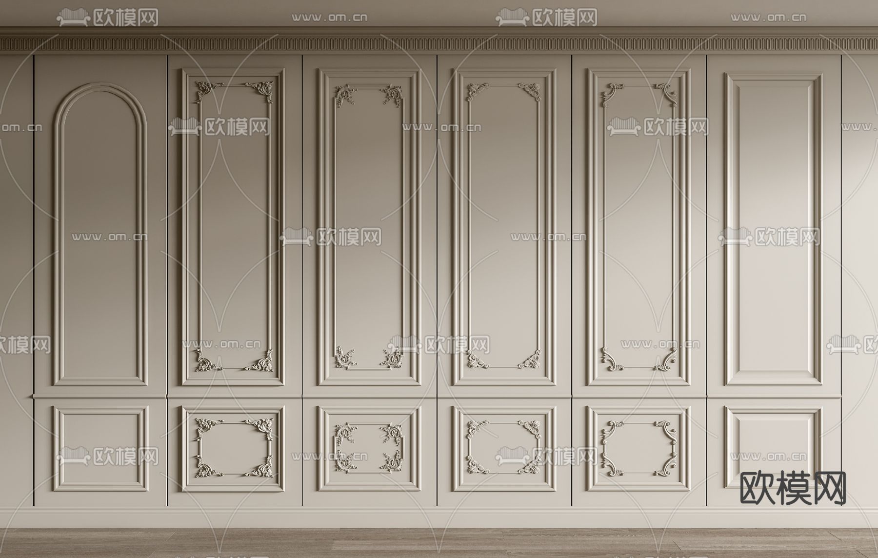 法式石膏线 护墙板su模型下载（渲染图1）