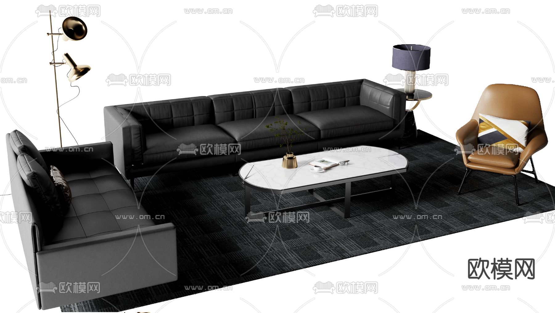 暗黑风沙发 组合沙发3d模型下载（渲染图2）