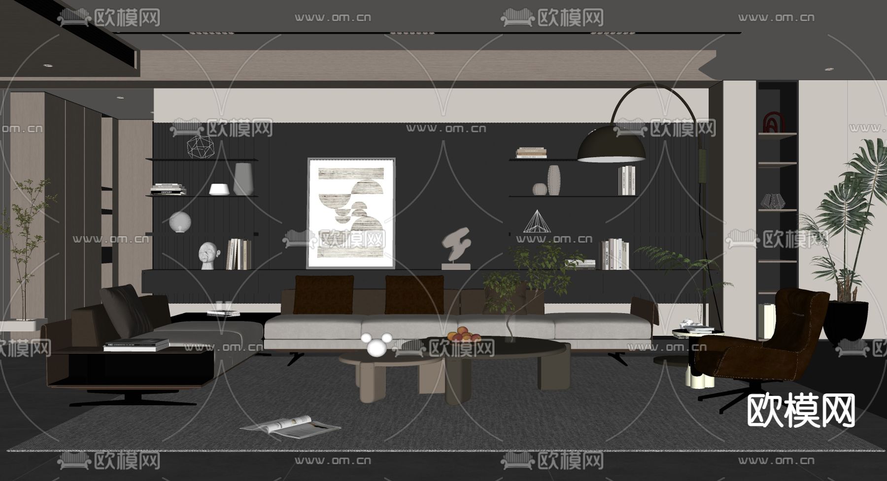 现代客厅su模型下载（渲染图2）