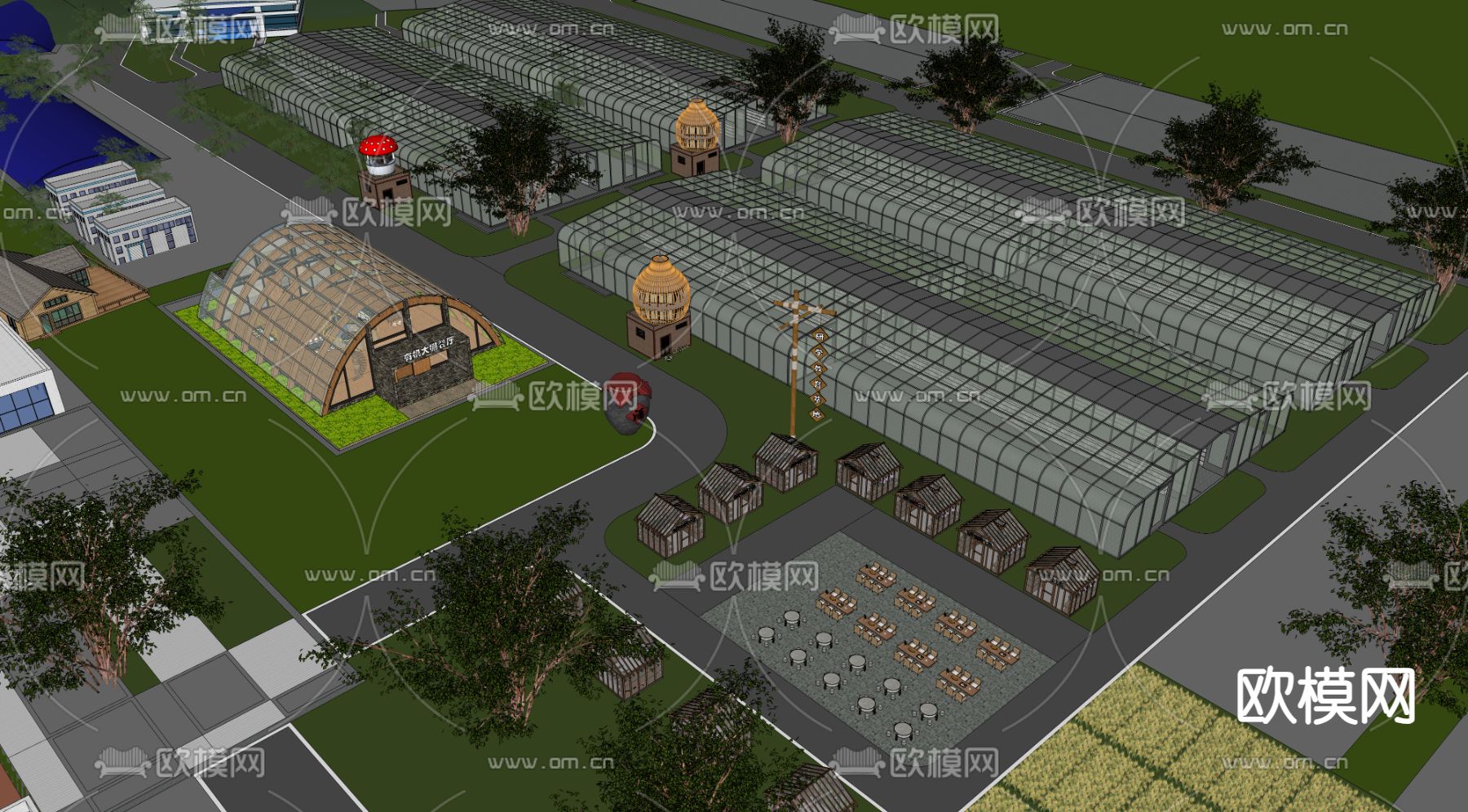 现代大棚景观su模型下载（渲染图3）