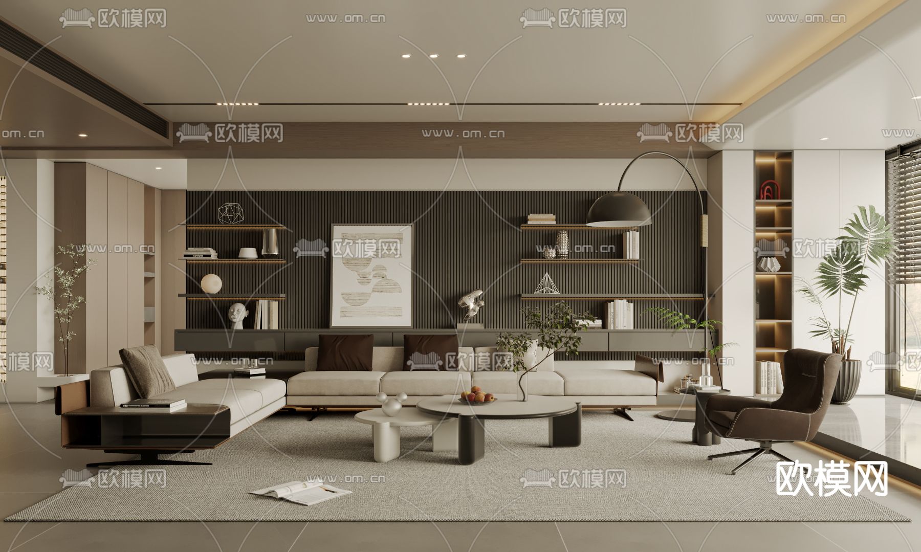 现代客厅su模型下载（渲染图1）