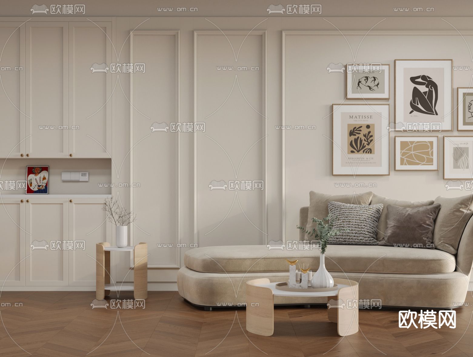 简欧组合沙发su模型下载（渲染图1）