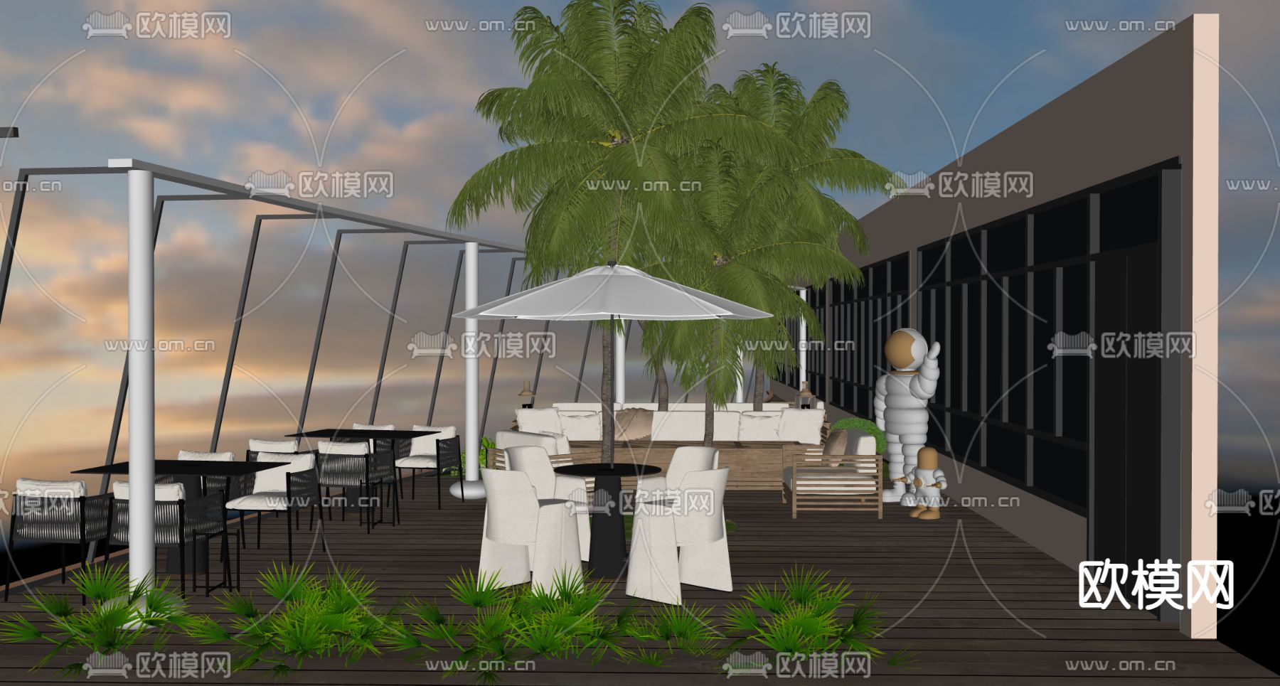现代露天咖啡厅su模型下载（渲染图1）