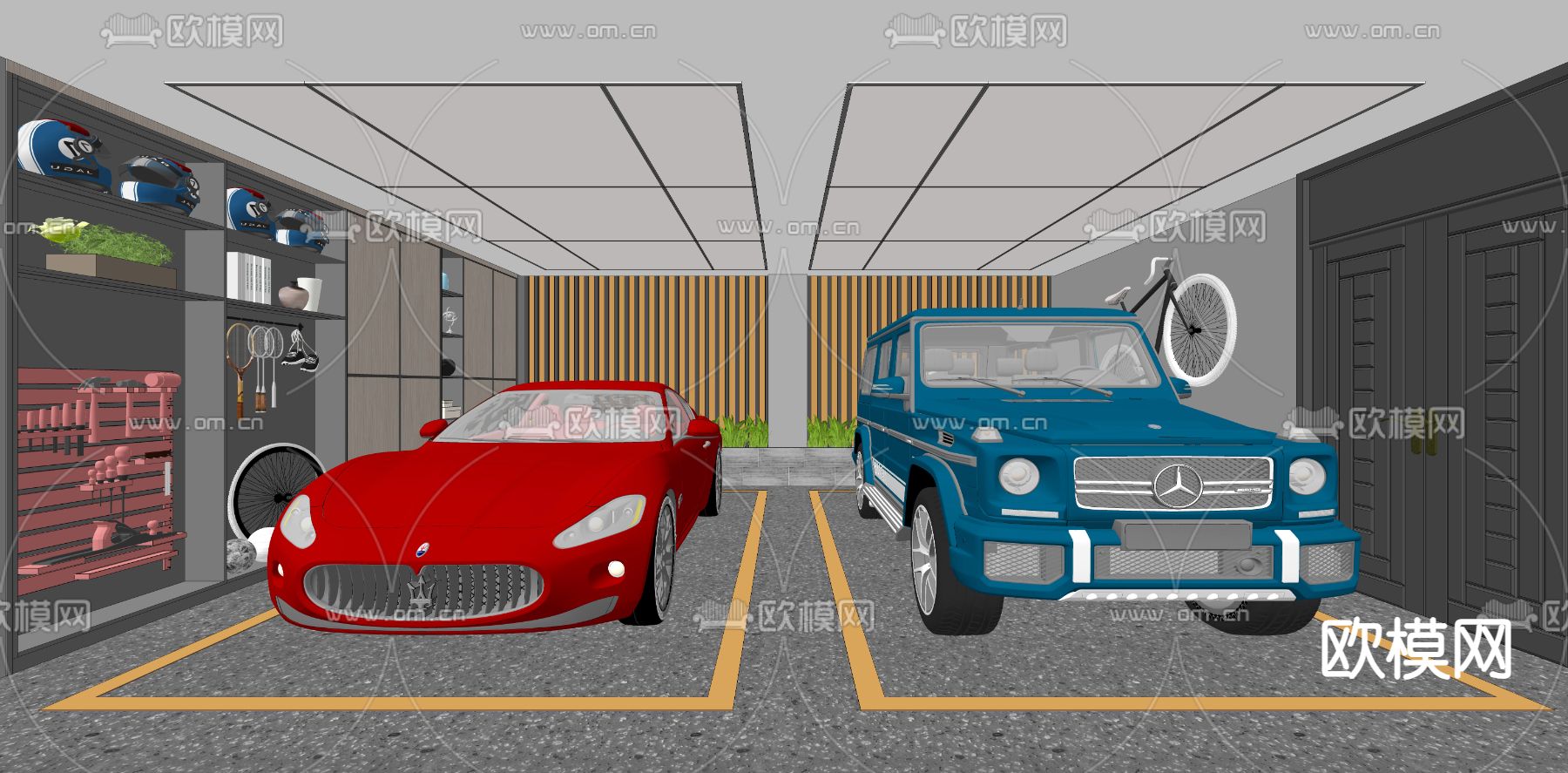 现代别墅地下车库su模型下载（渲染图1）