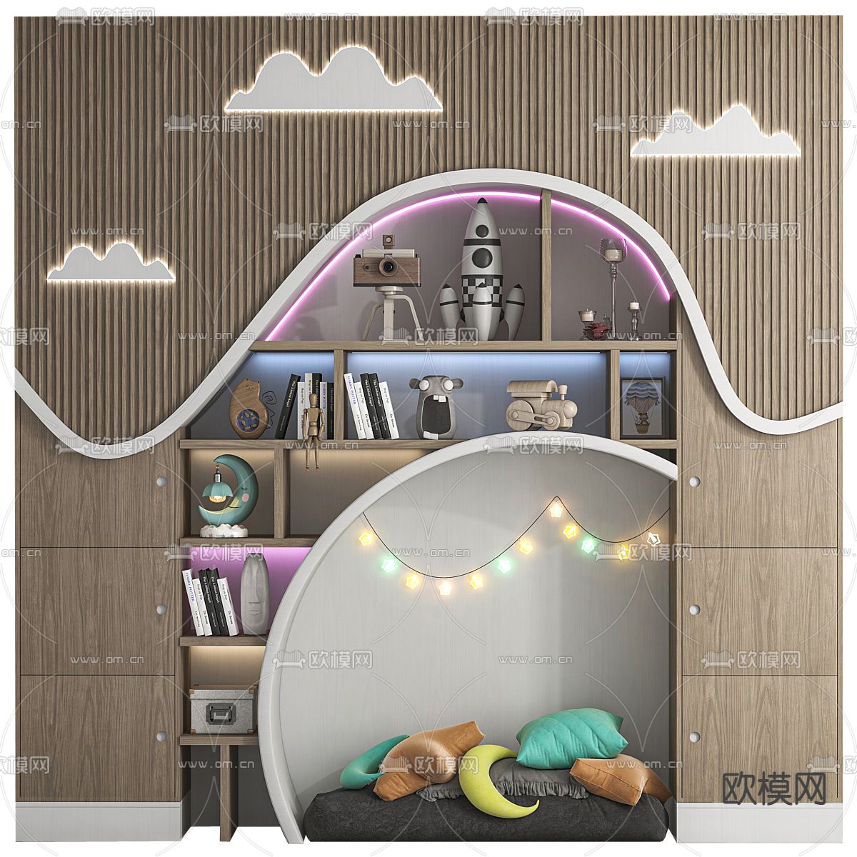 儿童书柜 收纳柜3d模型下载（渲染图1）