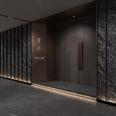  新中式酒店过道su模型 