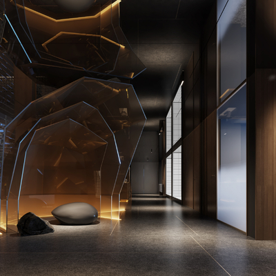  现代酒店过道su模型 