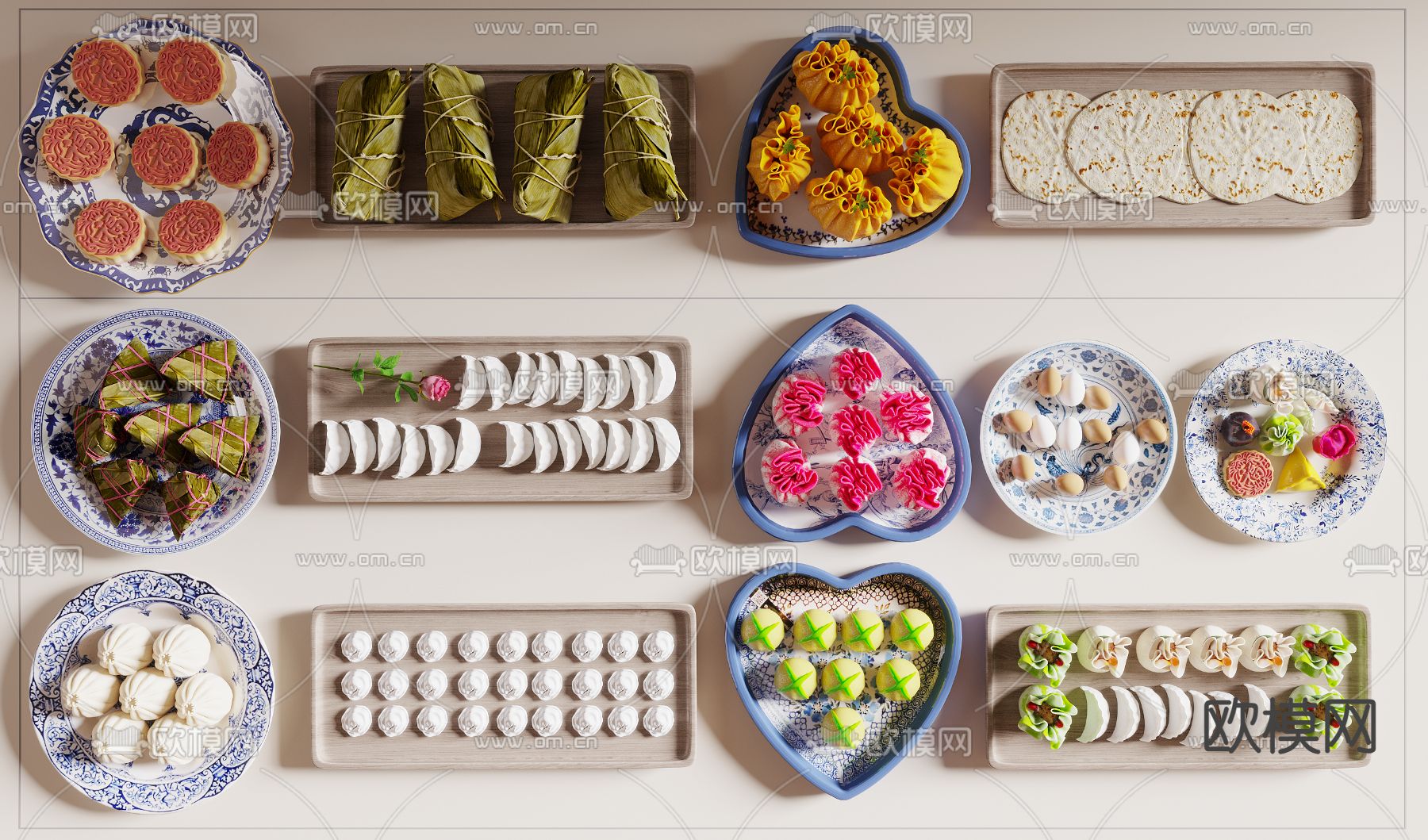 食物 饺子 包子 粽子 月饼3d模型下载