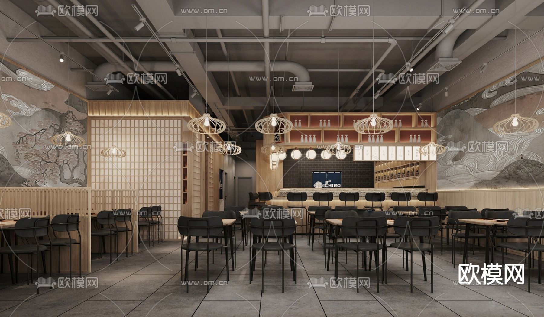 日韩料理店su模型下载（渲染图1）