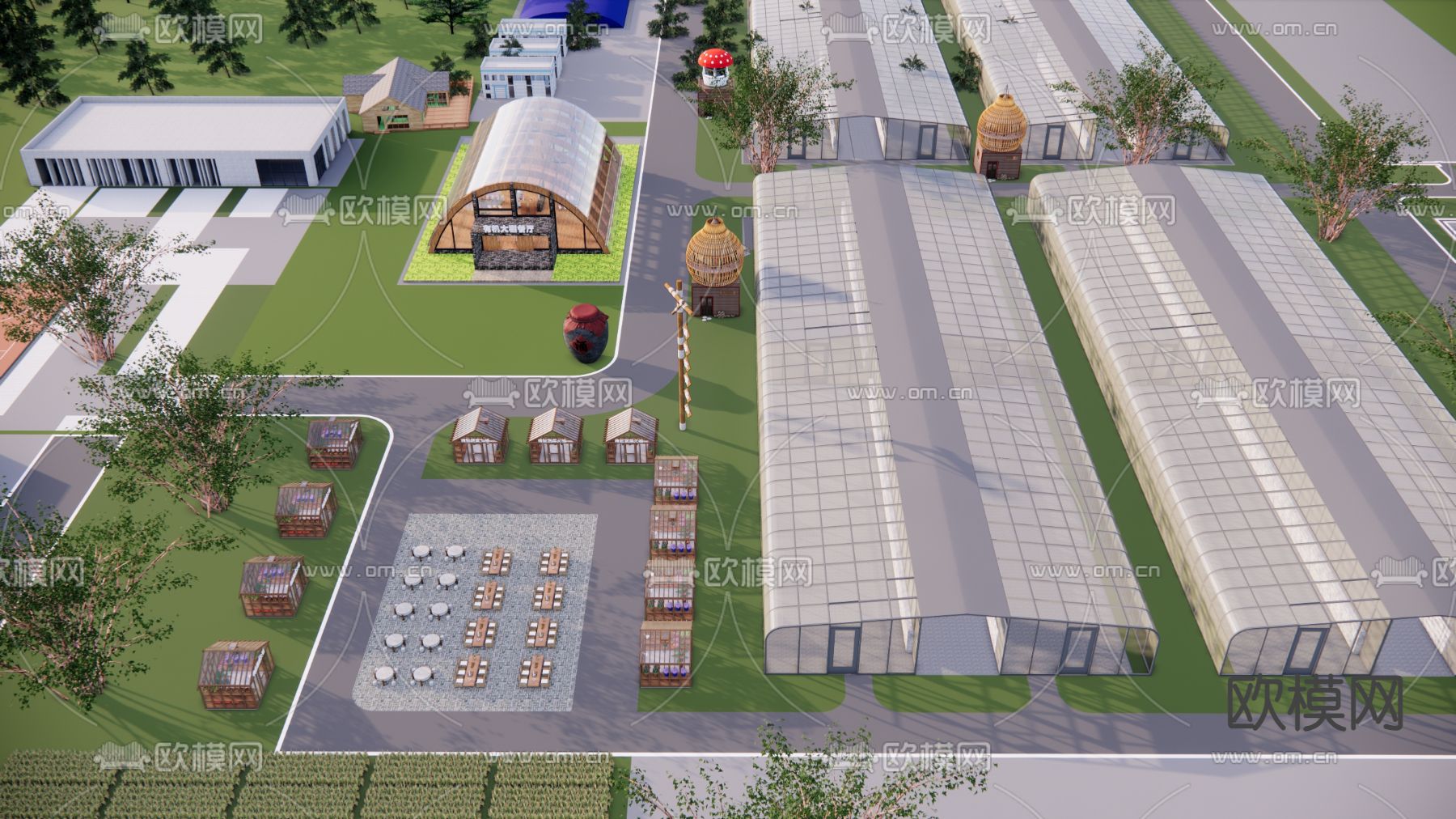 现代大棚景观su模型下载（渲染图2）