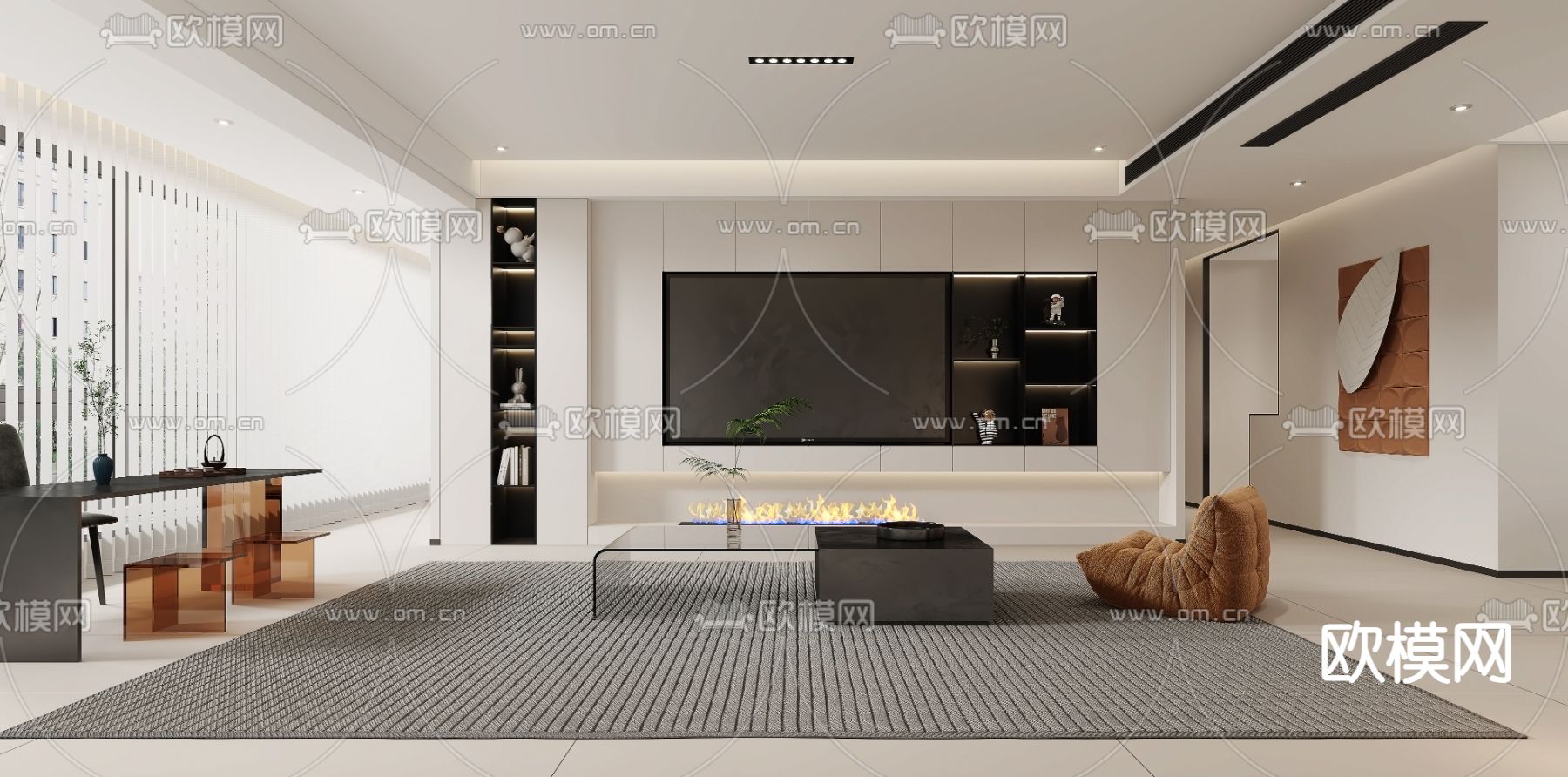 客厅 电视背景3d模型下载_ID14166845_3dmax免费模型-欧模网