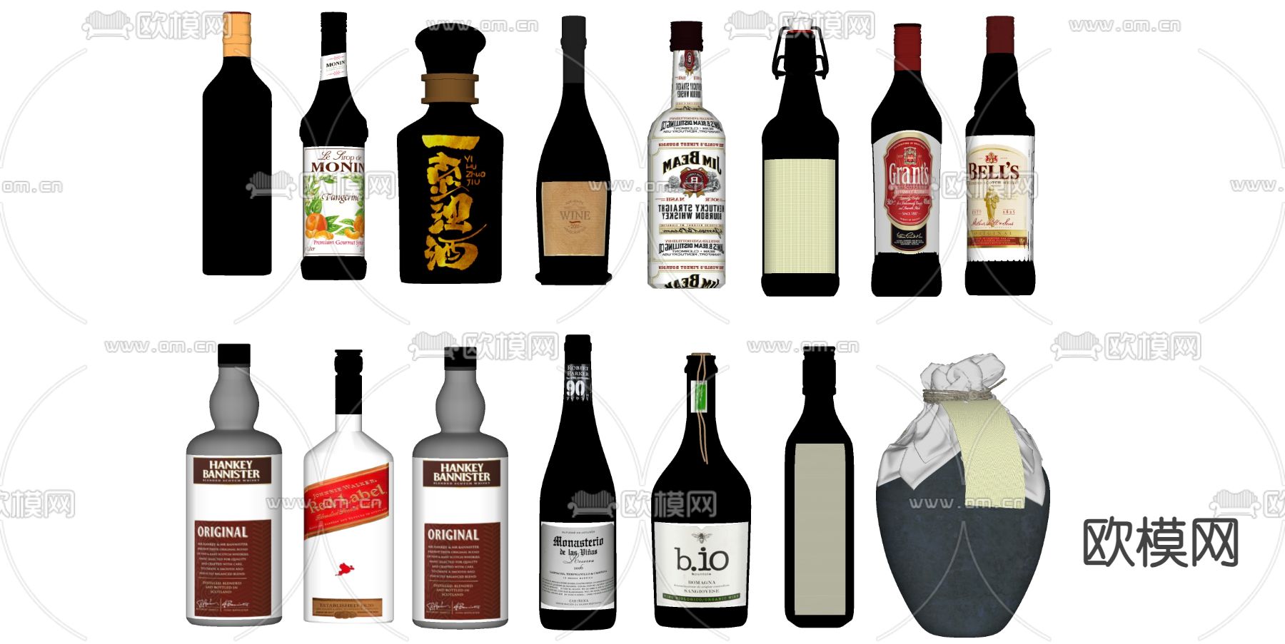 葡萄酒 红酒 香槟su模型下载（渲染图2）