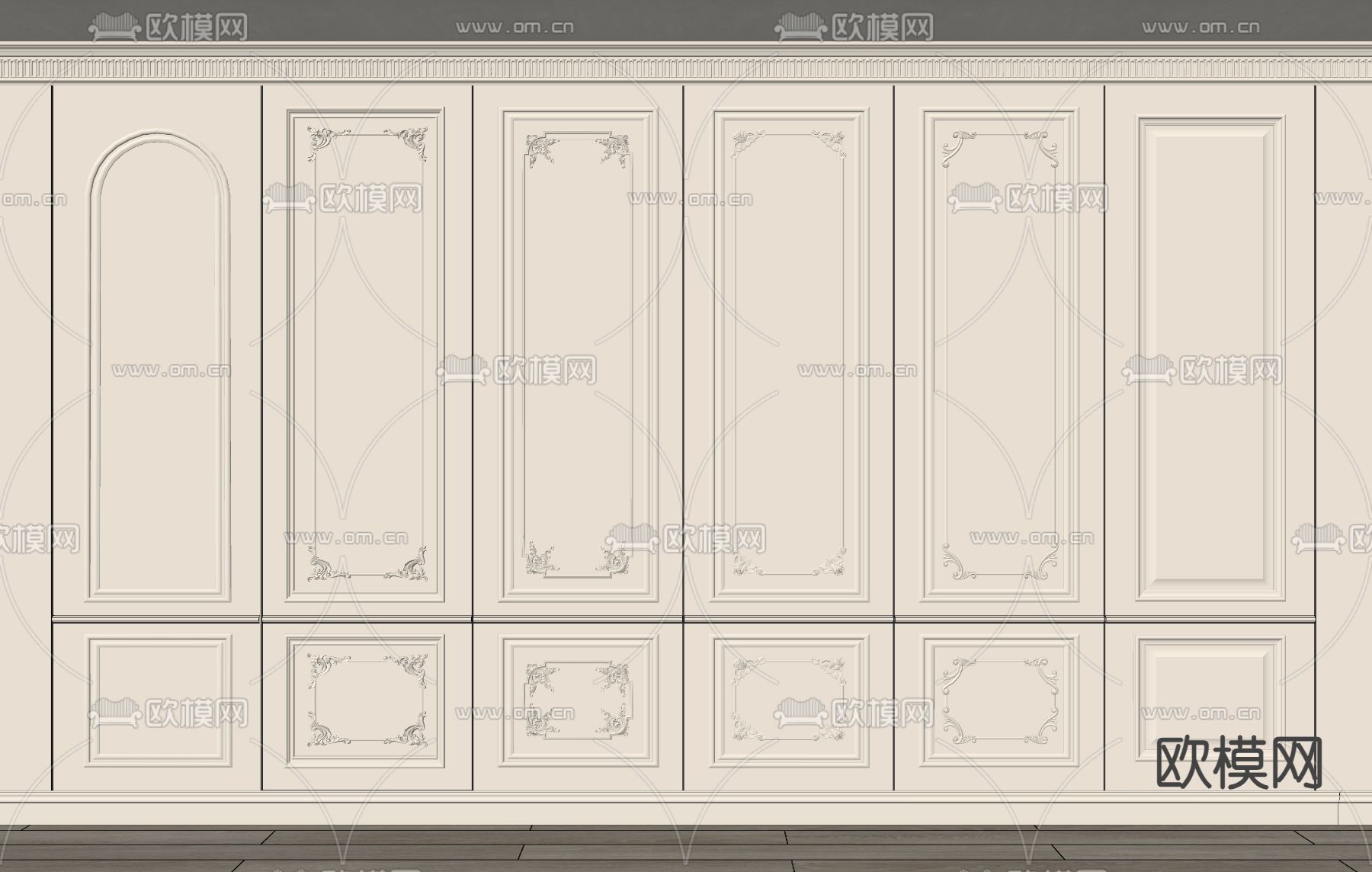 法式石膏线 护墙板su模型下载（渲染图2）
