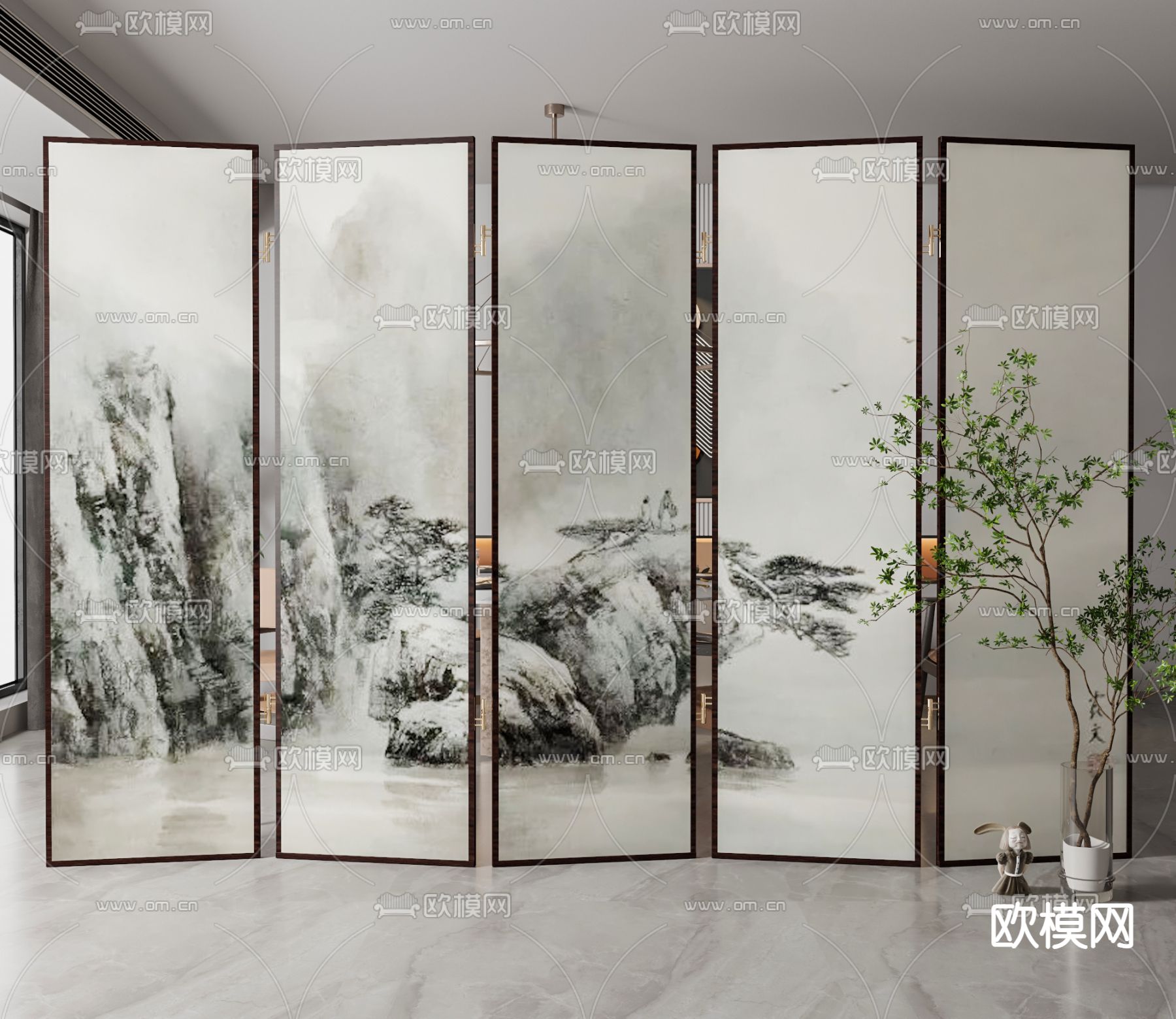 新中式屏风隔断su模型下载（渲染图1）