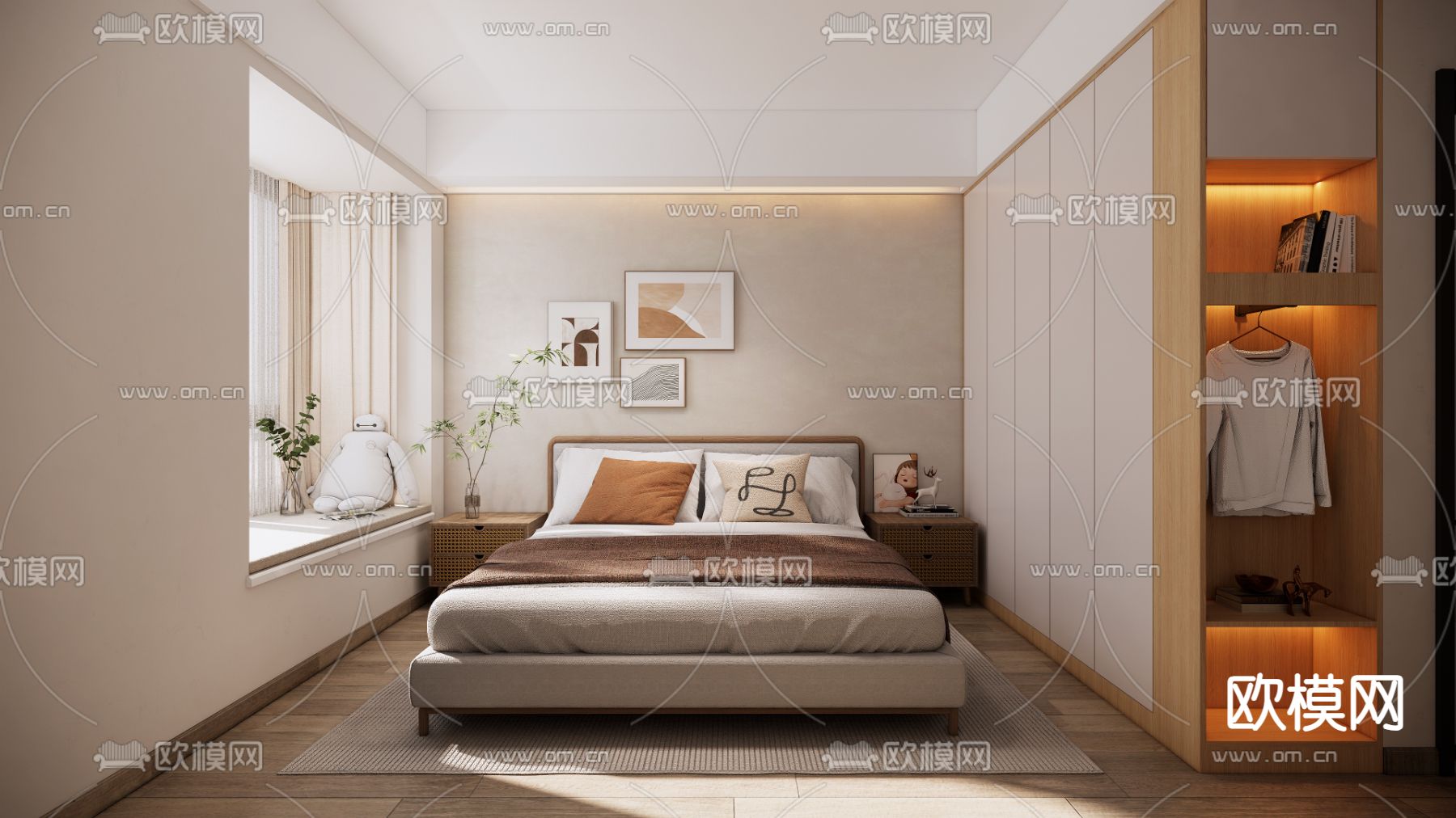 北欧卧室su模型下载（渲染图1）