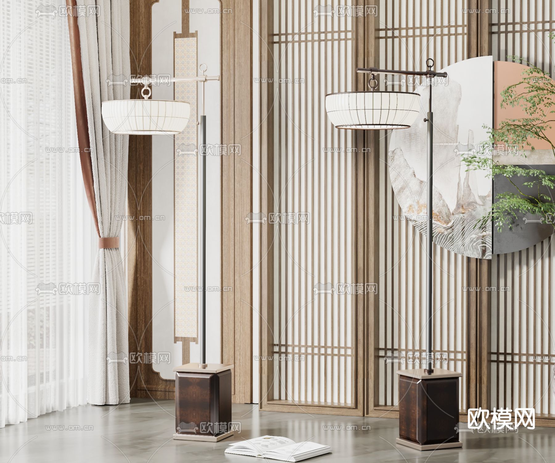 新中式落地灯su模型下载（渲染图1）
