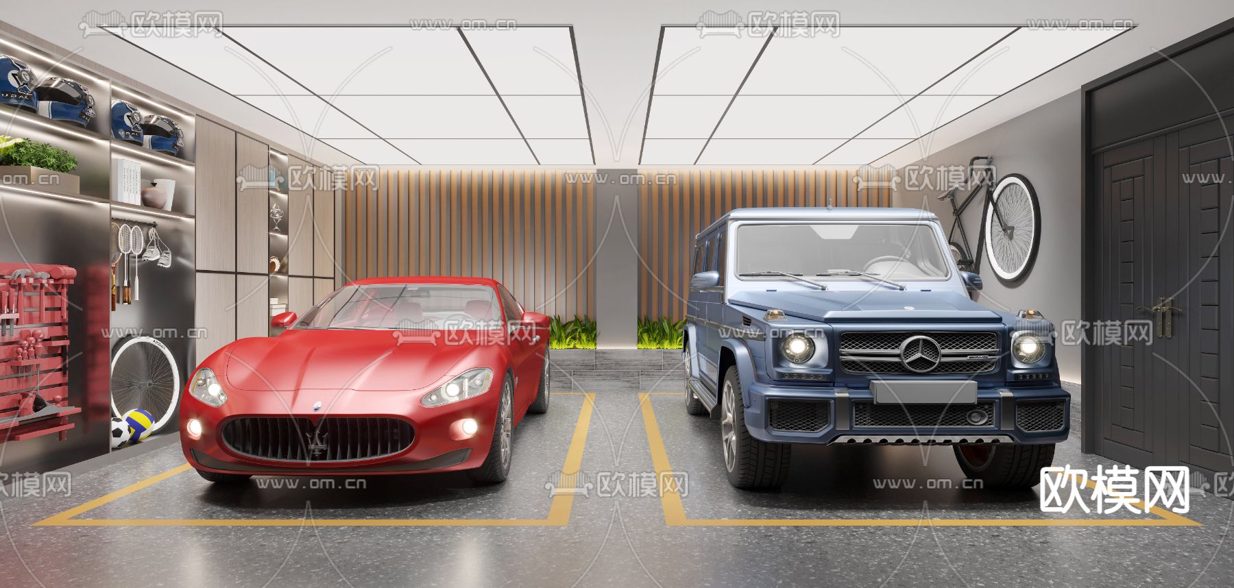 现代别墅地下车库su模型下载（渲染图2）