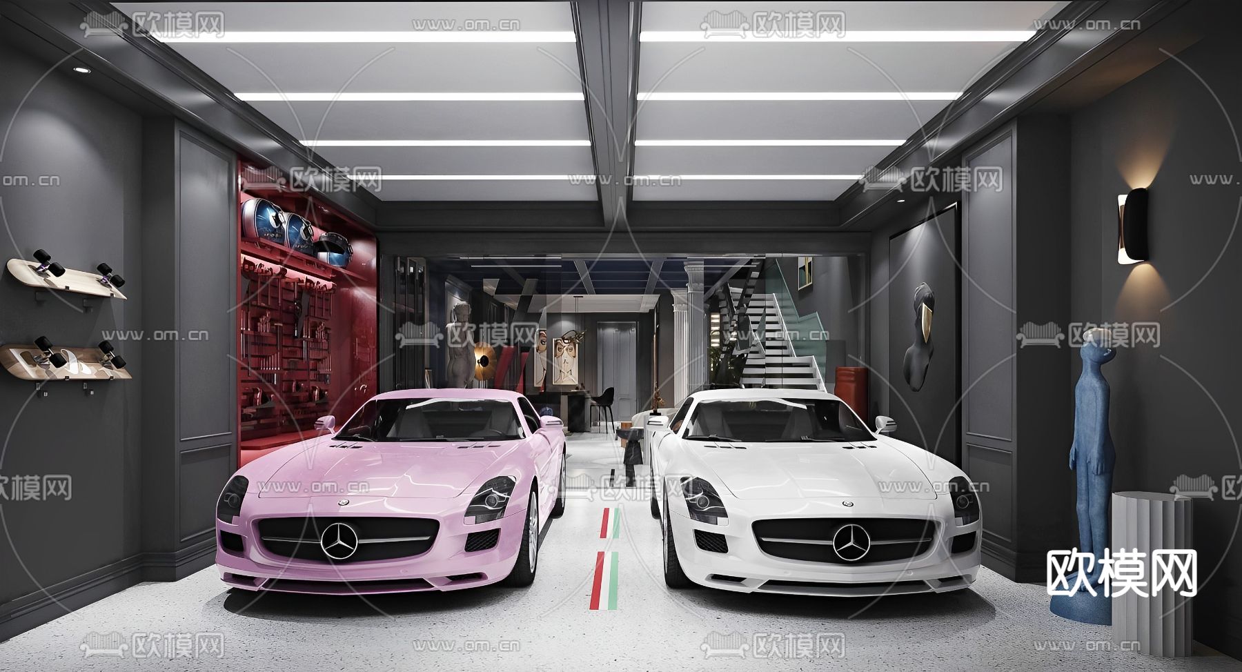 现代车库su模型下载（渲染图1）